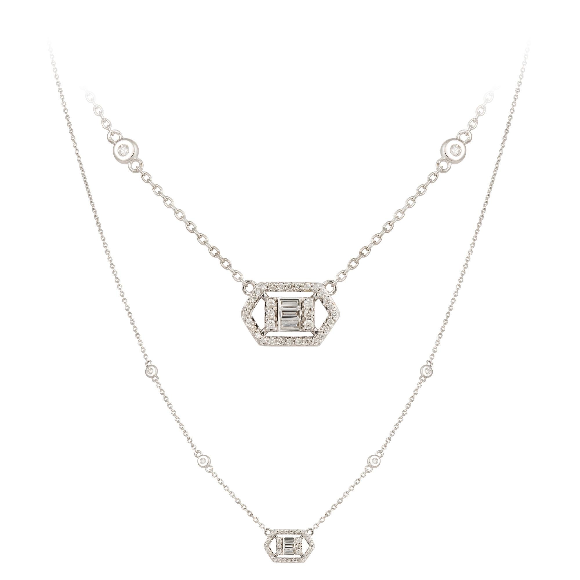 COLLIER Or blanc 18K Diamant 0.17 Cts/38 Pcs Baguette effilée 0.10 Cts/3 Pcs