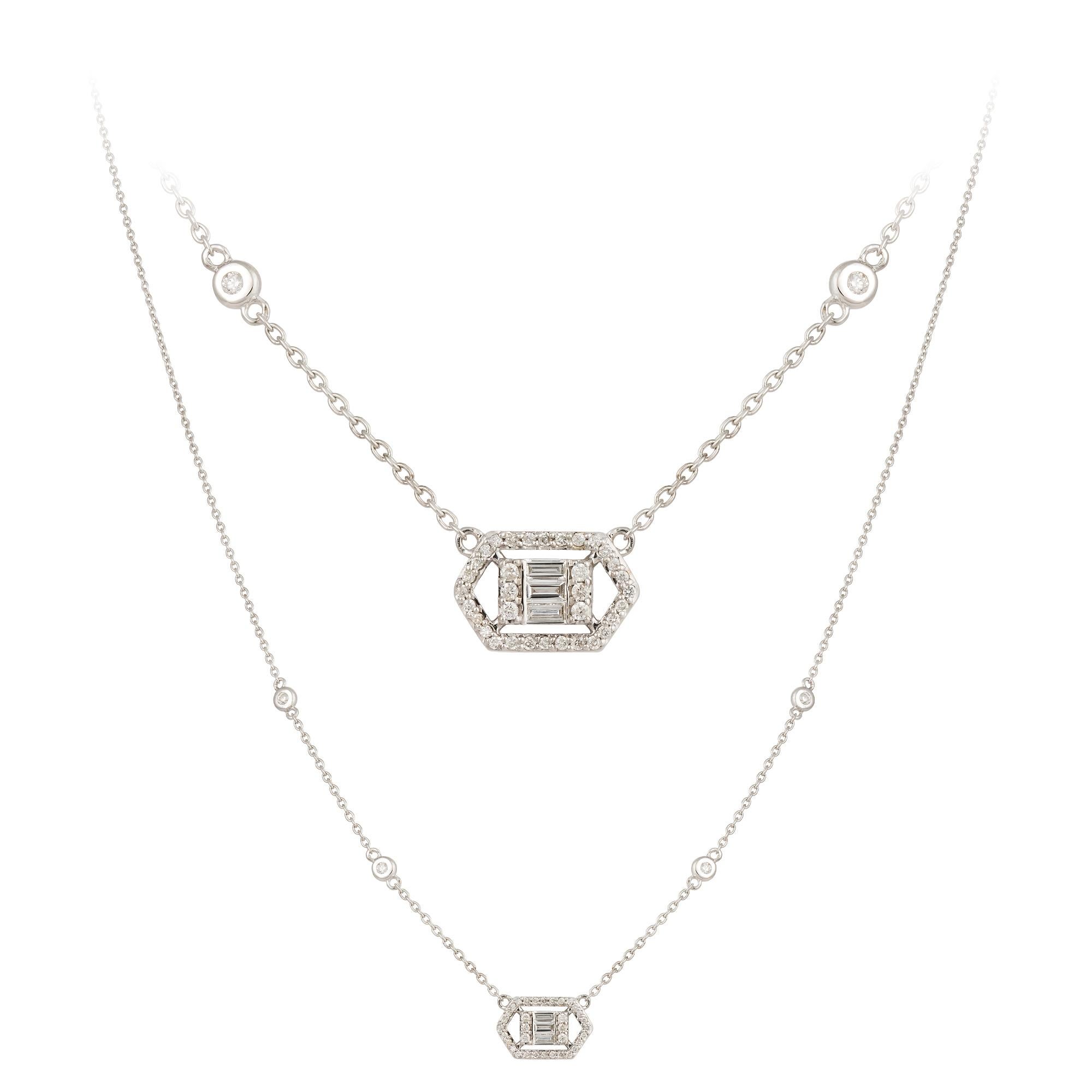 NECKLACE 18K White Gold Diamond 0.17 Cts/38 Pcs Tapered Baguette 0.10 Cts/3 Pcs