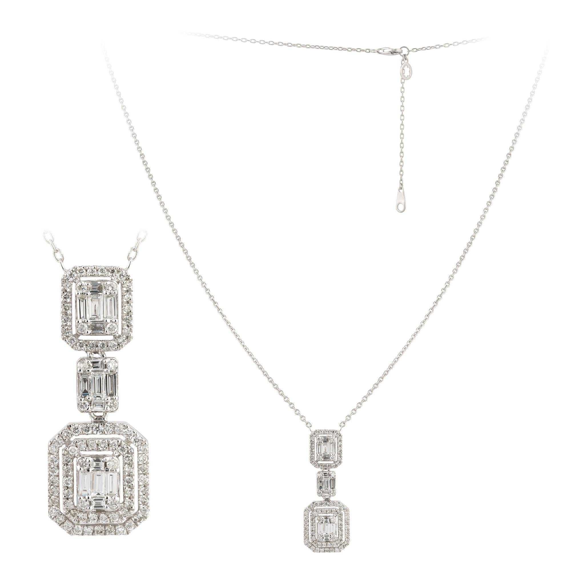 NECKLACE 18K White Gold Diamond 0.54 Cts/88 Pcs Tapered Baguette 0.41 Cts/15 Pcs
