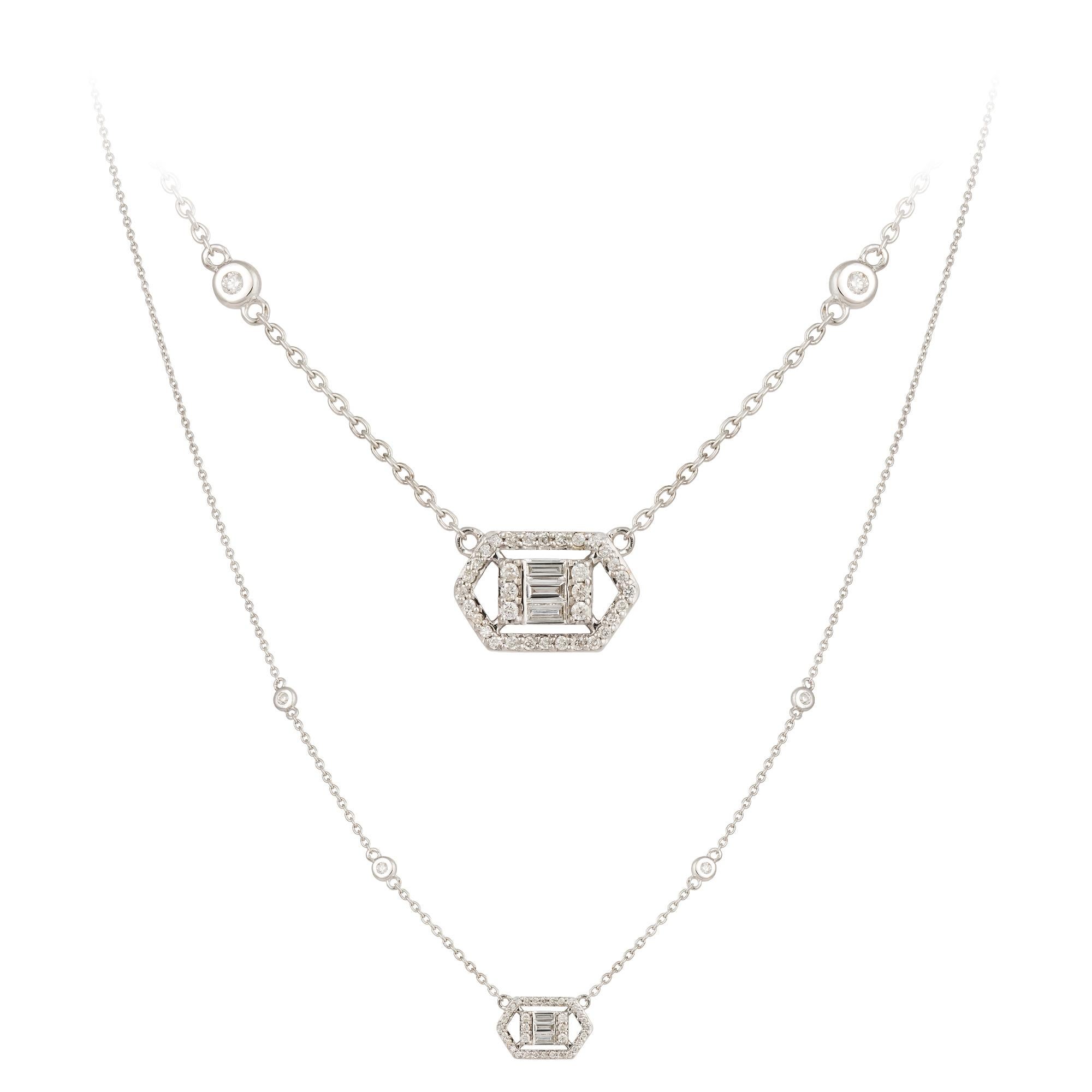 Modern Baguette White Gold 18K Necklace Diamond for Her For Sale