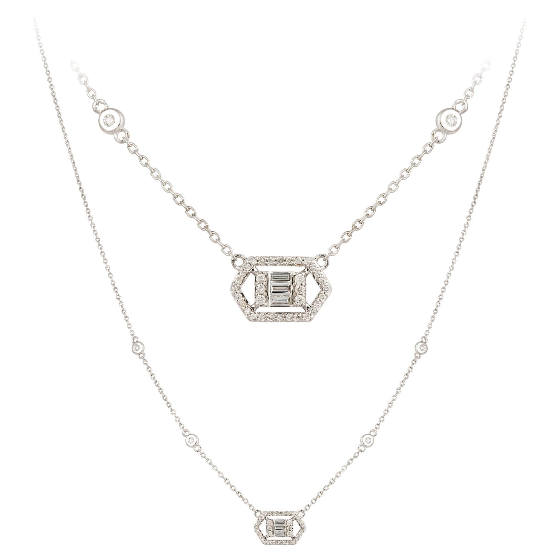 Baguette White Gold 18K Necklace Diamond for Her For Sale
