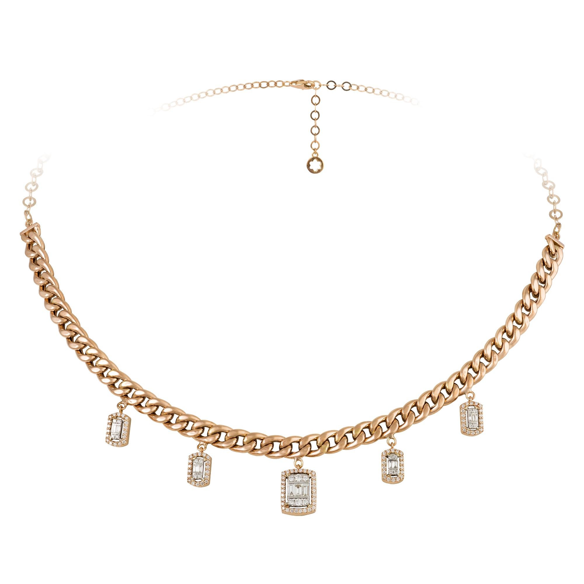 Baguette  18 Karat Weiß-Roségold Halskette mit Diamanten für sie im Zustand „Neu“ im Angebot in Montreux, CH