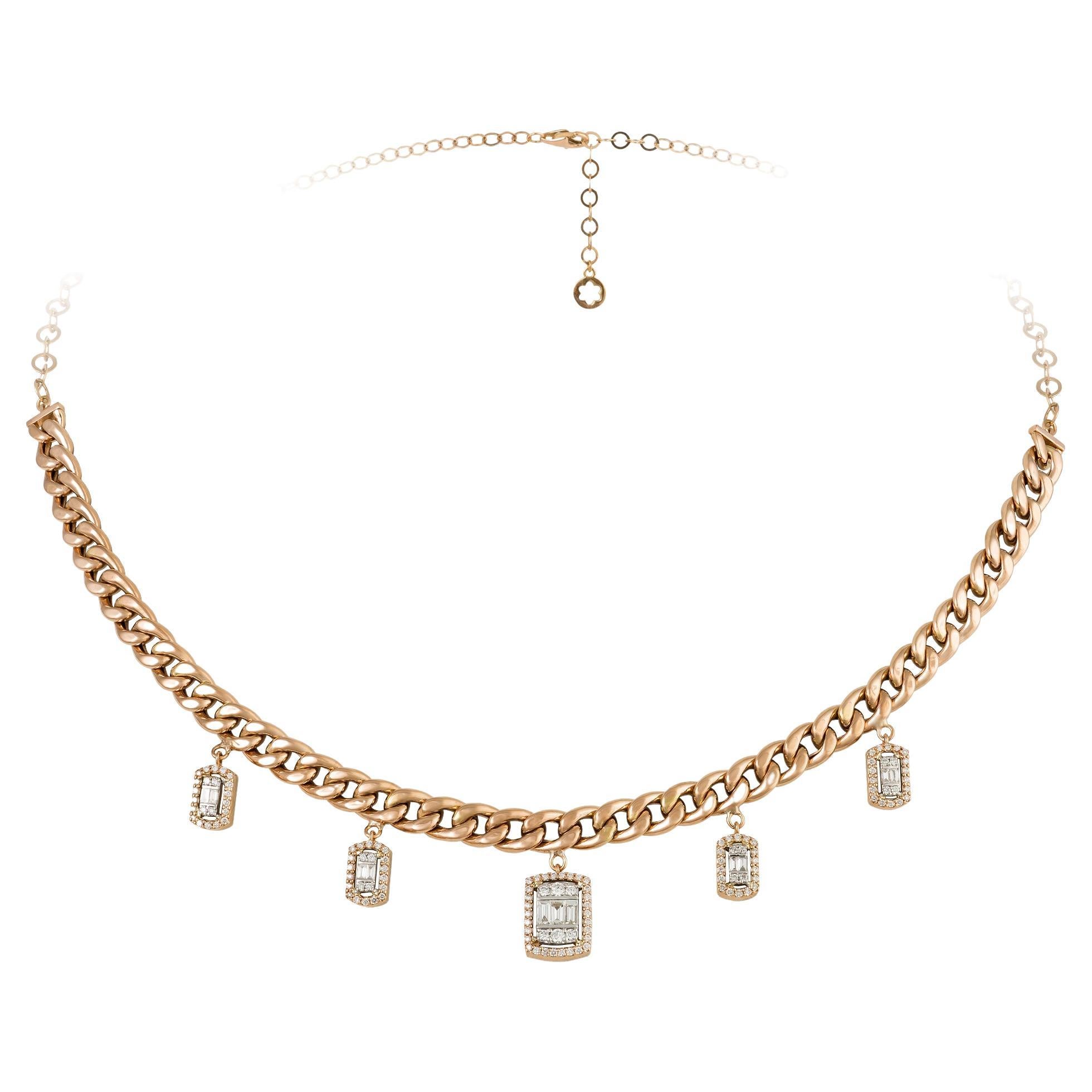 Baguette  18 Karat Weiß-Roségold Halskette mit Diamanten für sie im Angebot