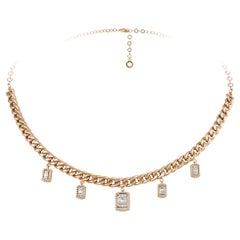 Baguette  White Pink Gold 18K Necklace Diamond For Her