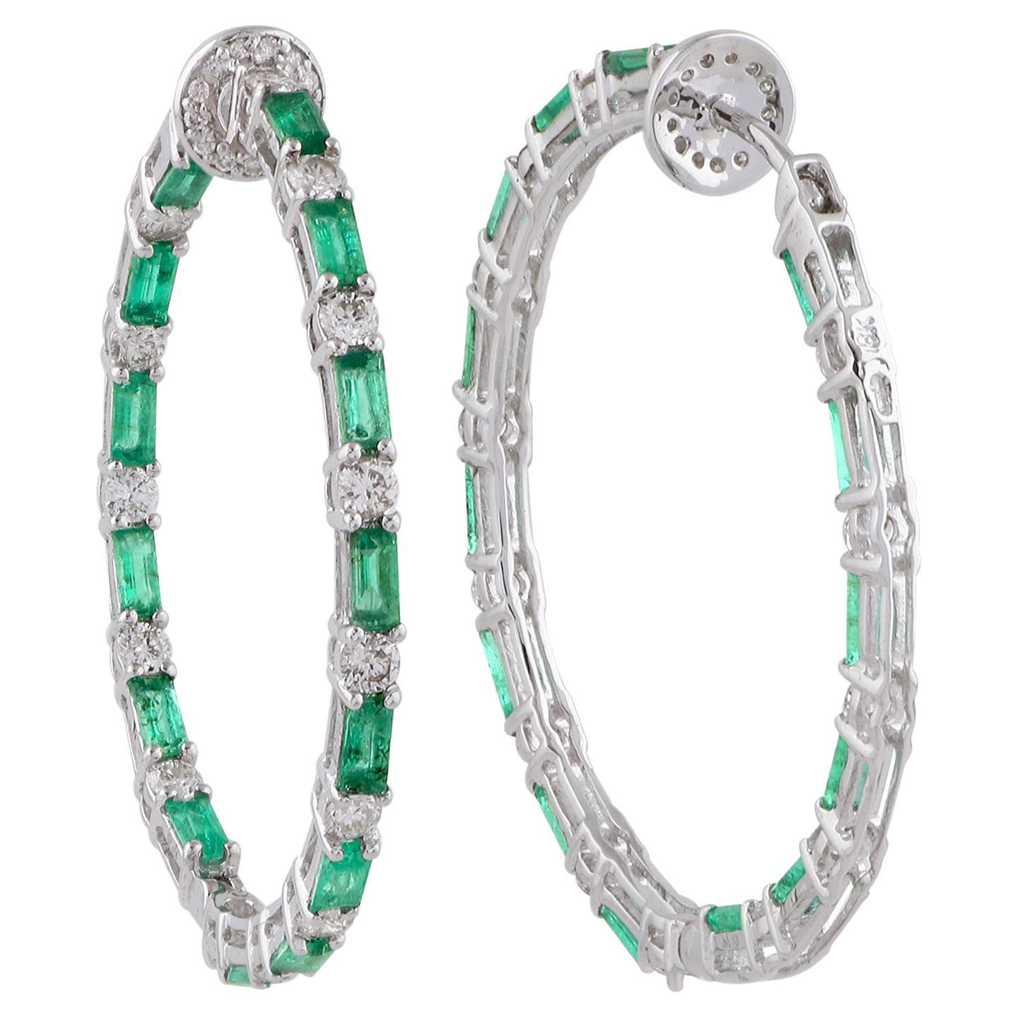 Oval Natural Emerald Gemstone Earrings Diamond 18 Karat White Gold Fine
