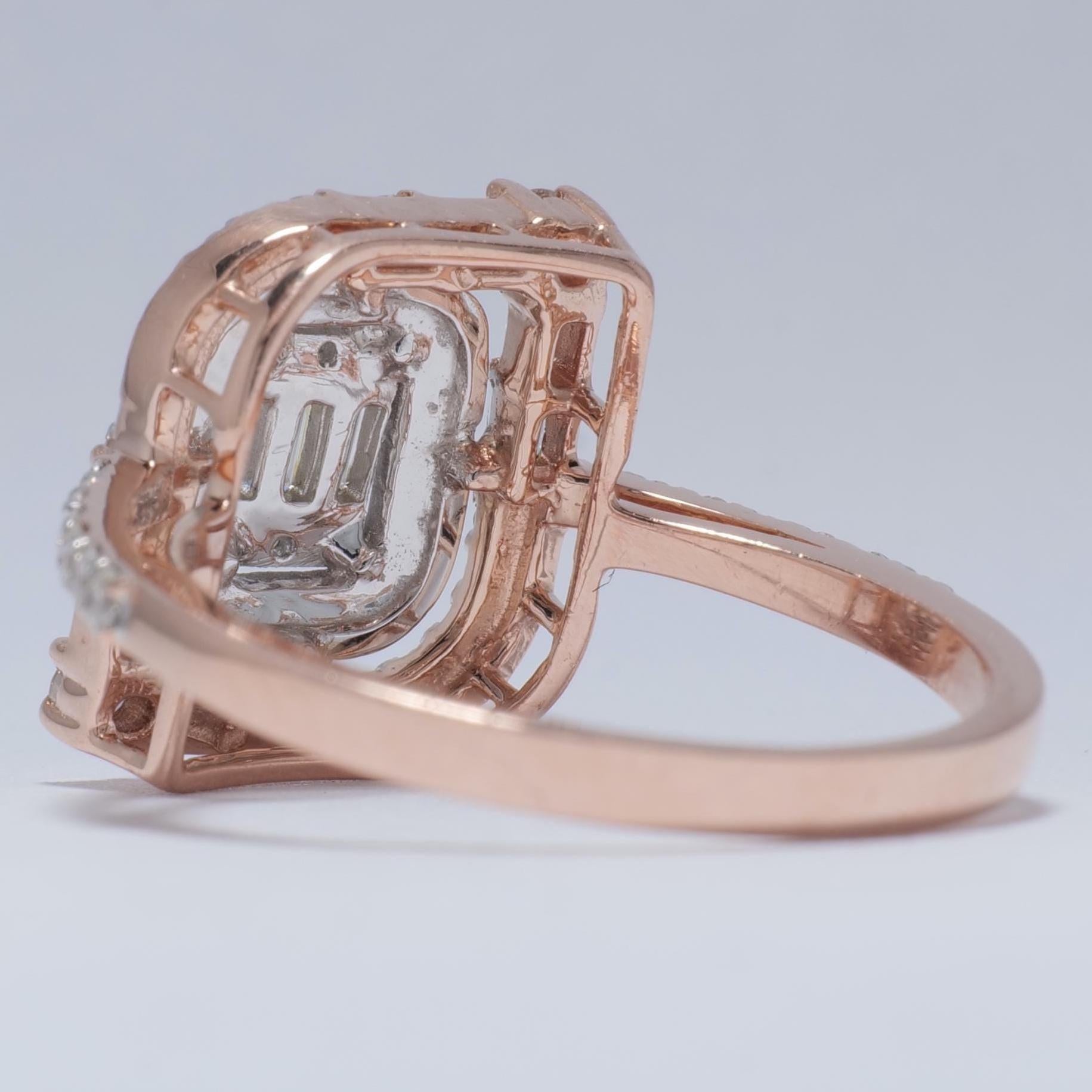 Baguette und runder natürlicher Diamantring aus 14k massivem Gold (zertifiziert) Damen im Angebot