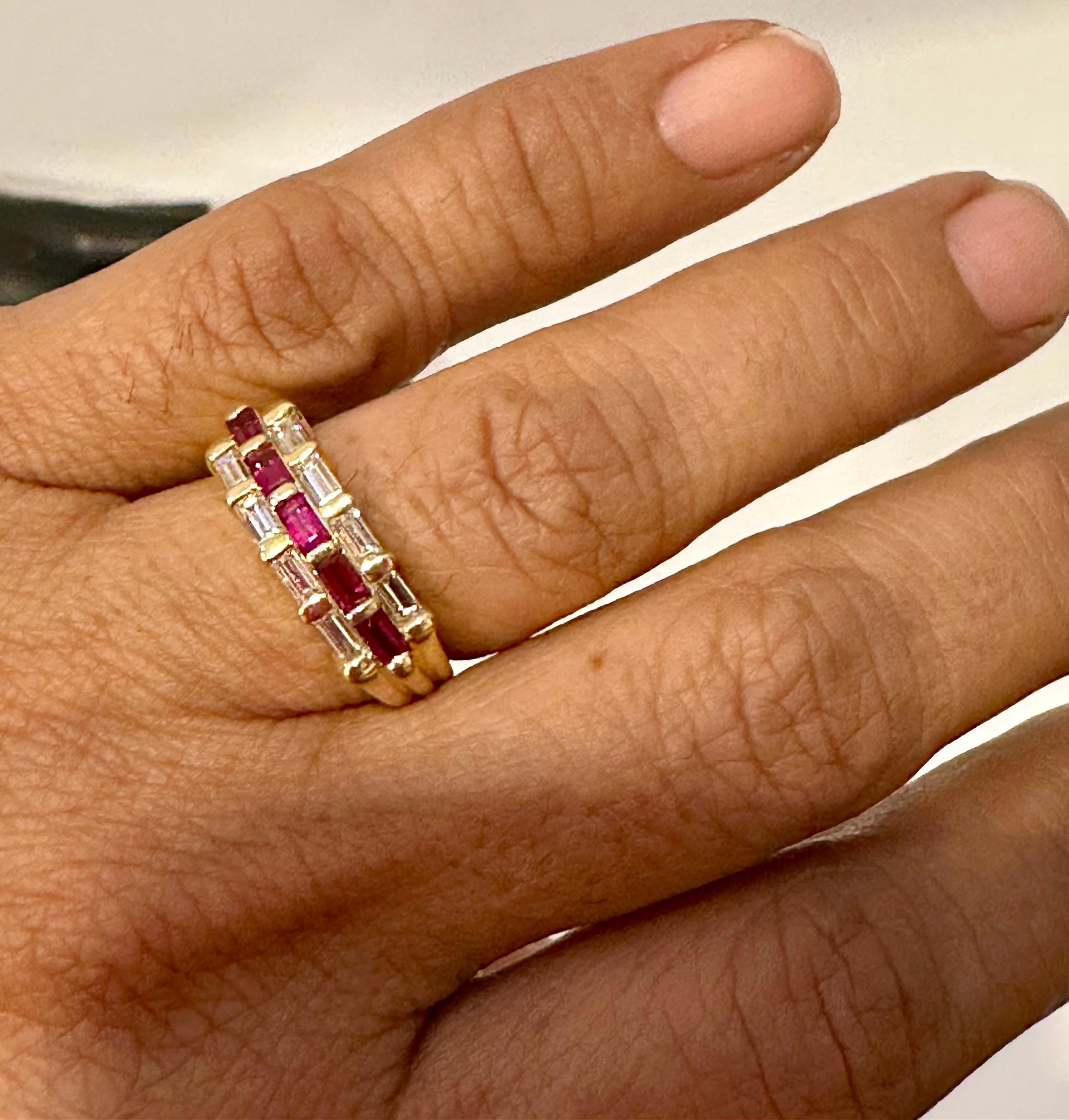 Baguettes Diamonds & Princess Cut  Natural Burma Ruby Ring 14 Karat Yellow Gold  For Sale 6