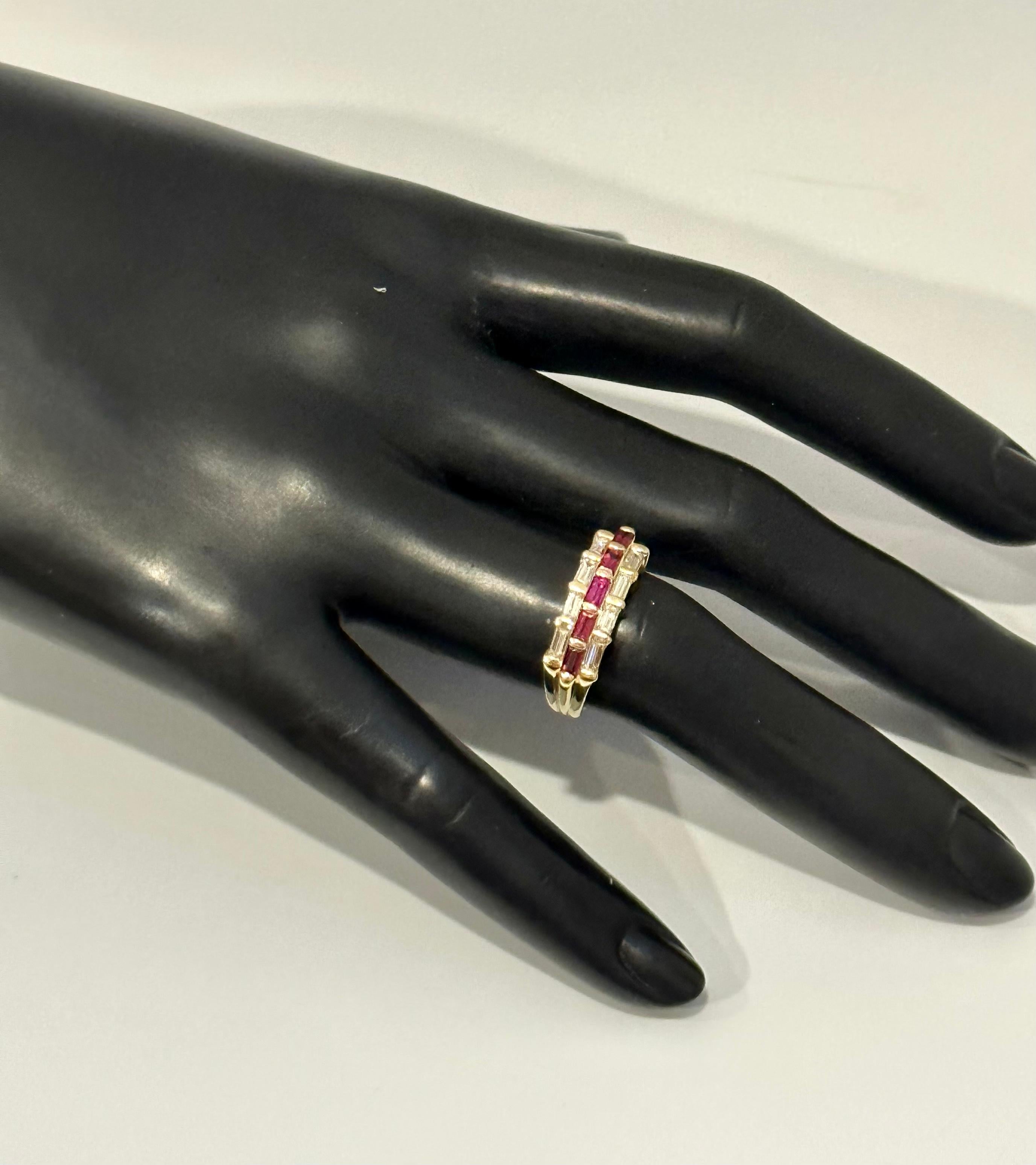 Baguettes Diamonds & Princess Cut  Natural Burma Ruby Ring 14 Karat Yellow Gold  For Sale 10