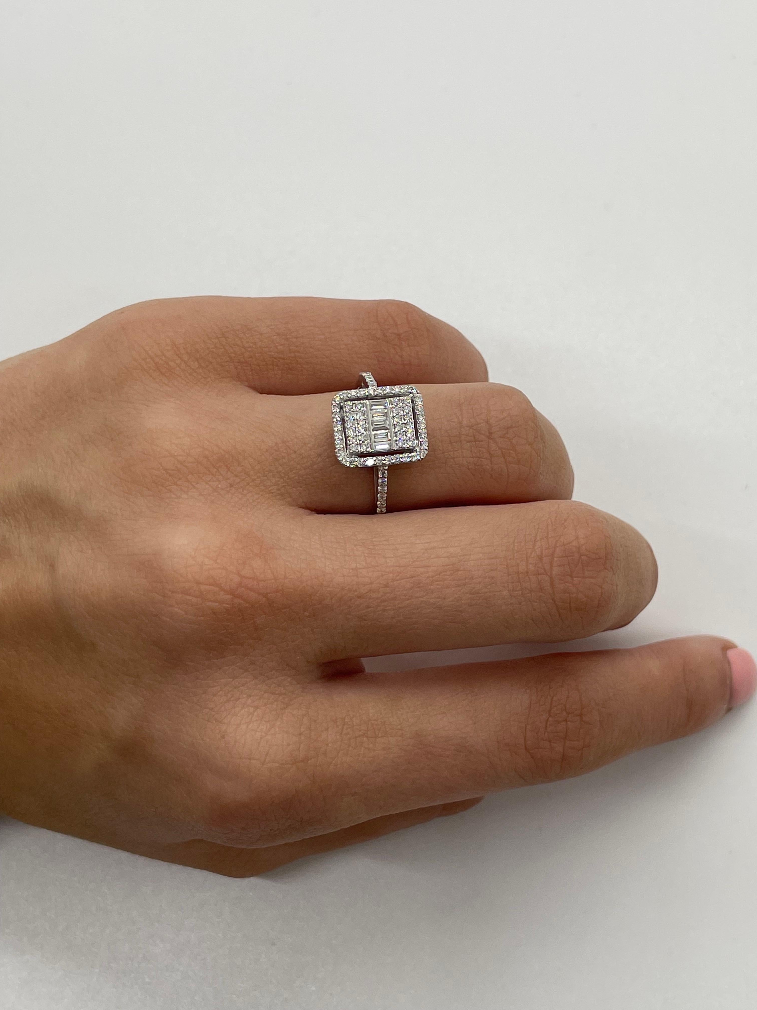 For Sale:  Baguettes & Round Diamonds Ring in 18K White Gold 3