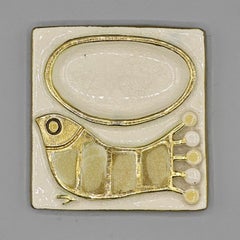 Baguier en céramique blanc craquelé et or craquelé de Mithé Espelt, circa 1963