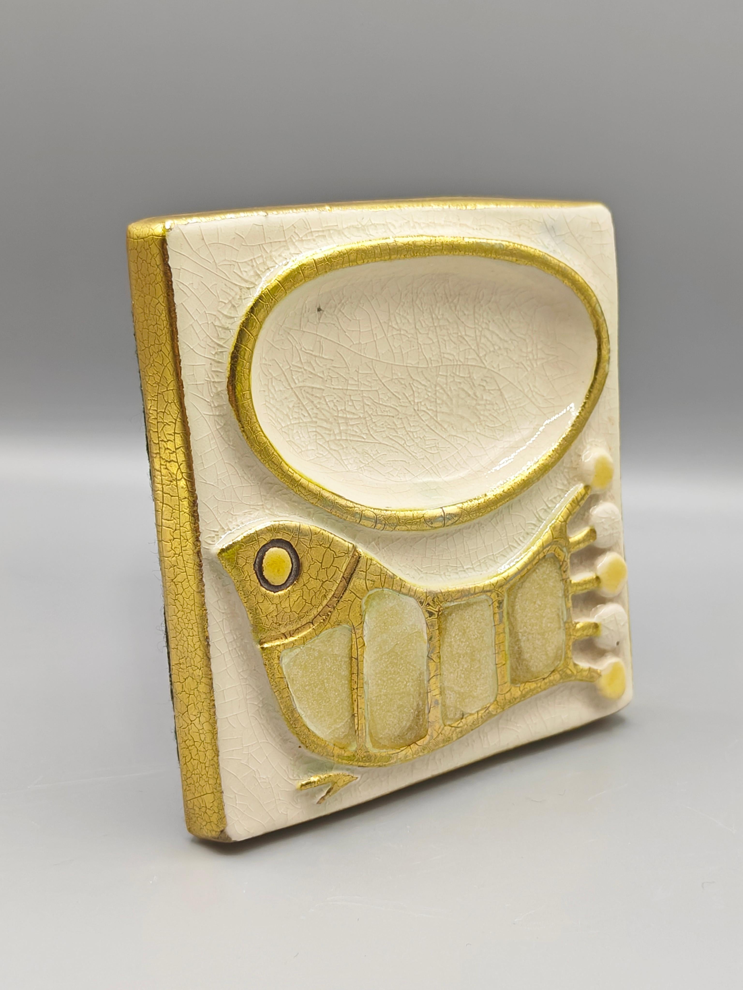 Français Baguier en céramique blanc craquelé et or craquelé de Mithé Espelt, circa 1963