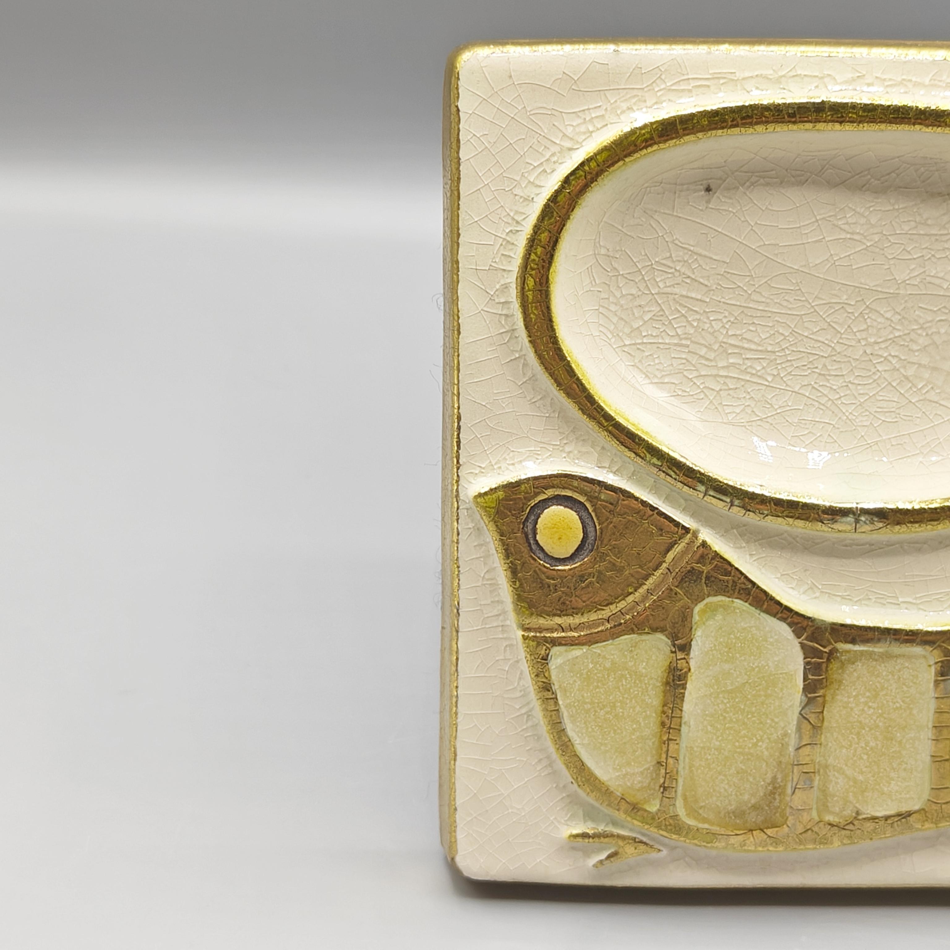Baguier en céramique blanc craquelé et or craquelé de Mithé Espelt, circa 1963 Bon état à QUINTIN, FR