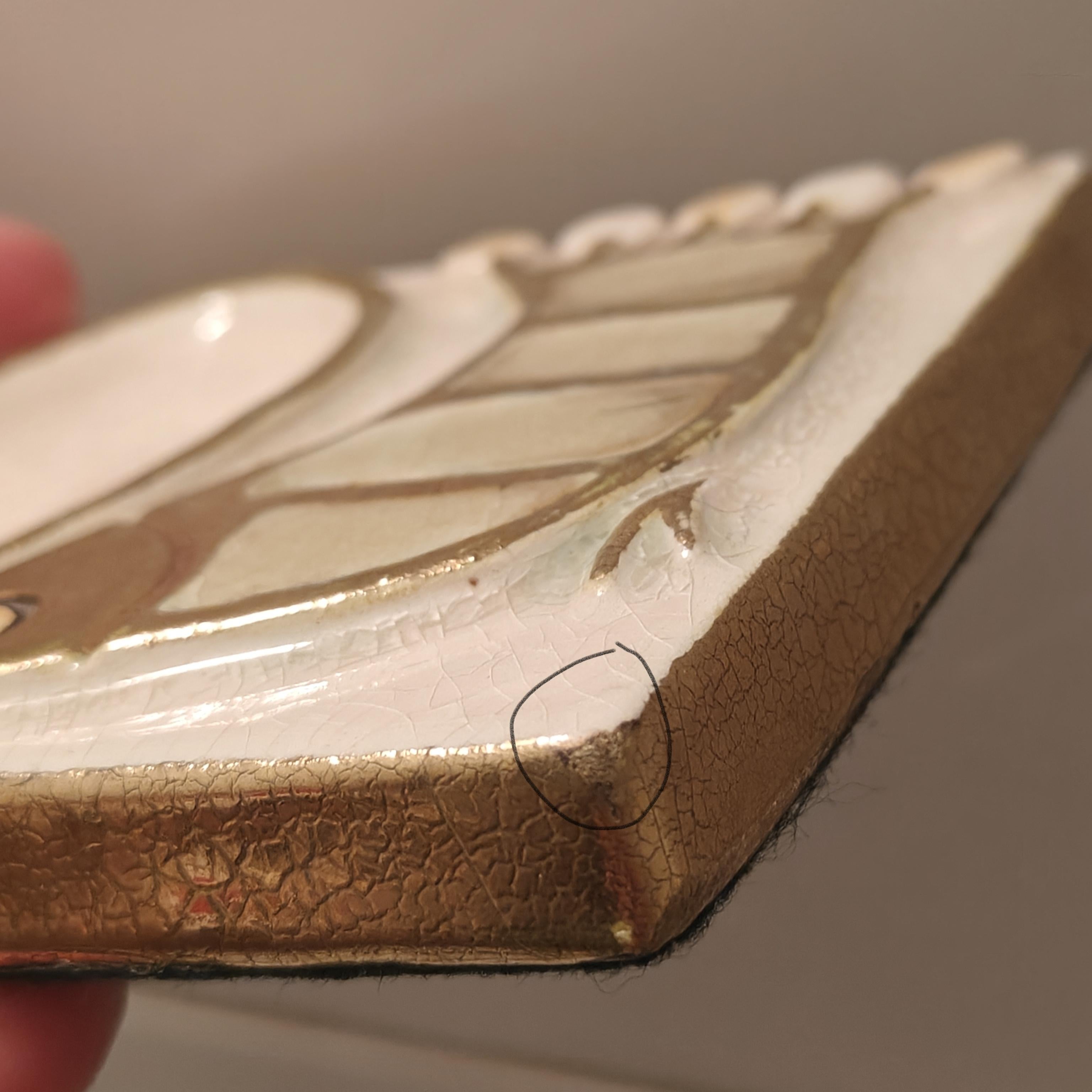 Baguier en céramique blanc craquelé et or craquelé de Mithé Espelt, circa 1963 1