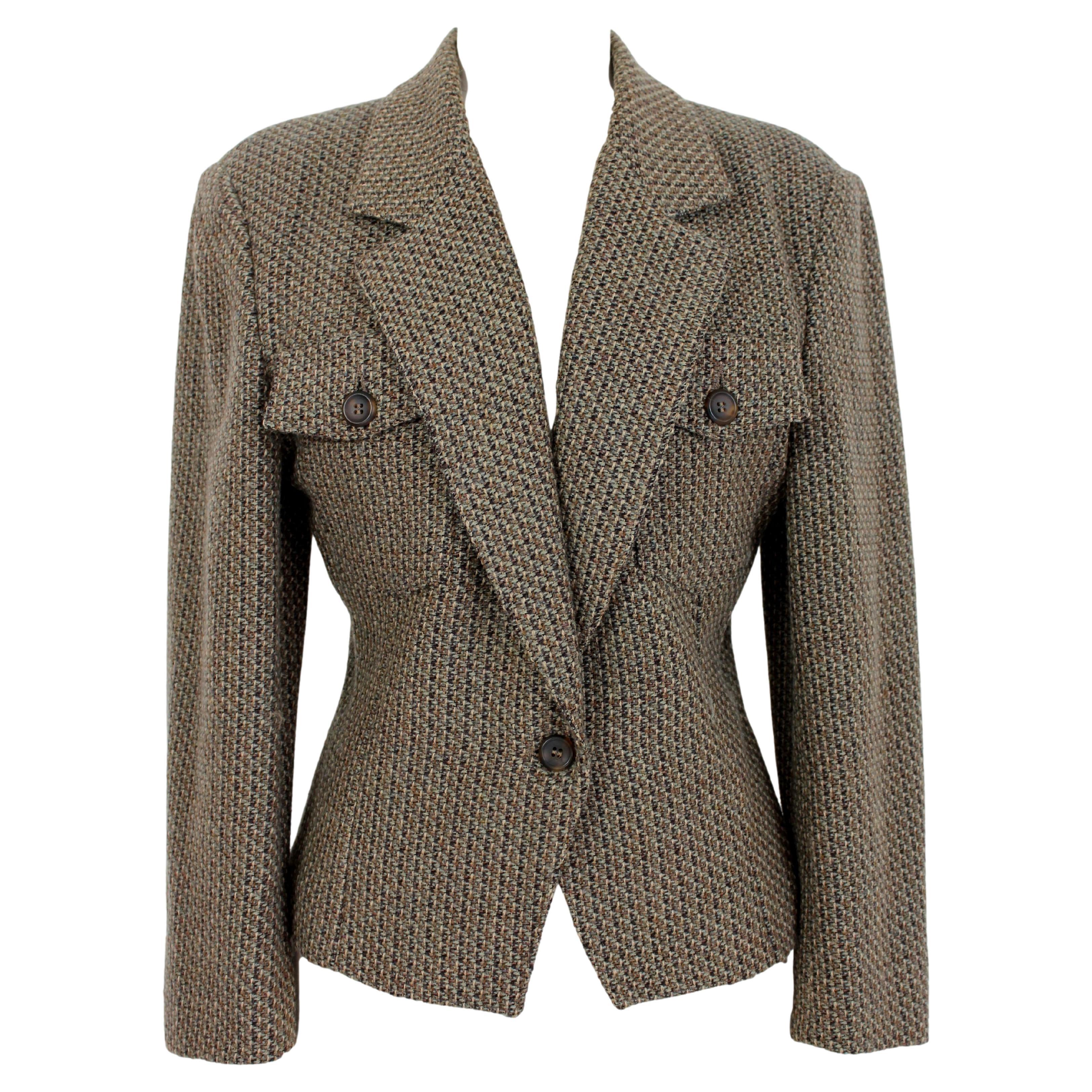 Tweed long coat beige 80s