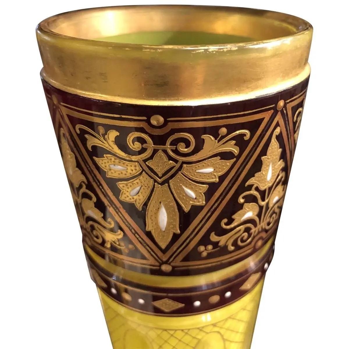 Italian Bahamian Cut and Enameled Vase, Late 19th Century For Sale