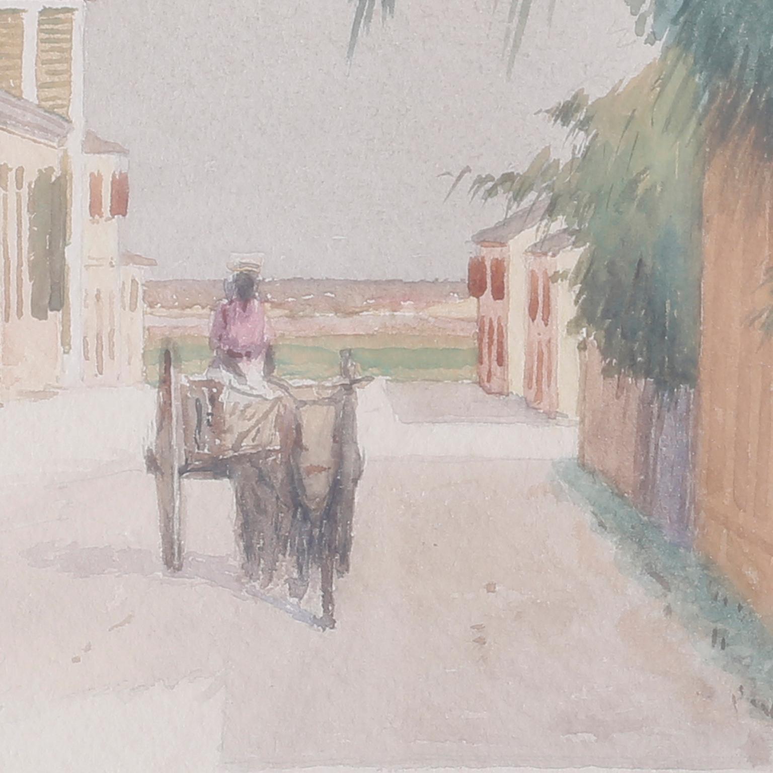 North American Bahamian Street Scene Watercolor Painting by Hartwell Leon Woodcock