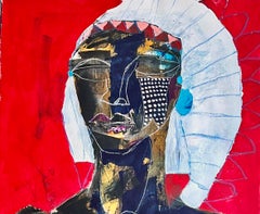 Black Indian Chief by African-American Artist, Contemporary Painting on Paper