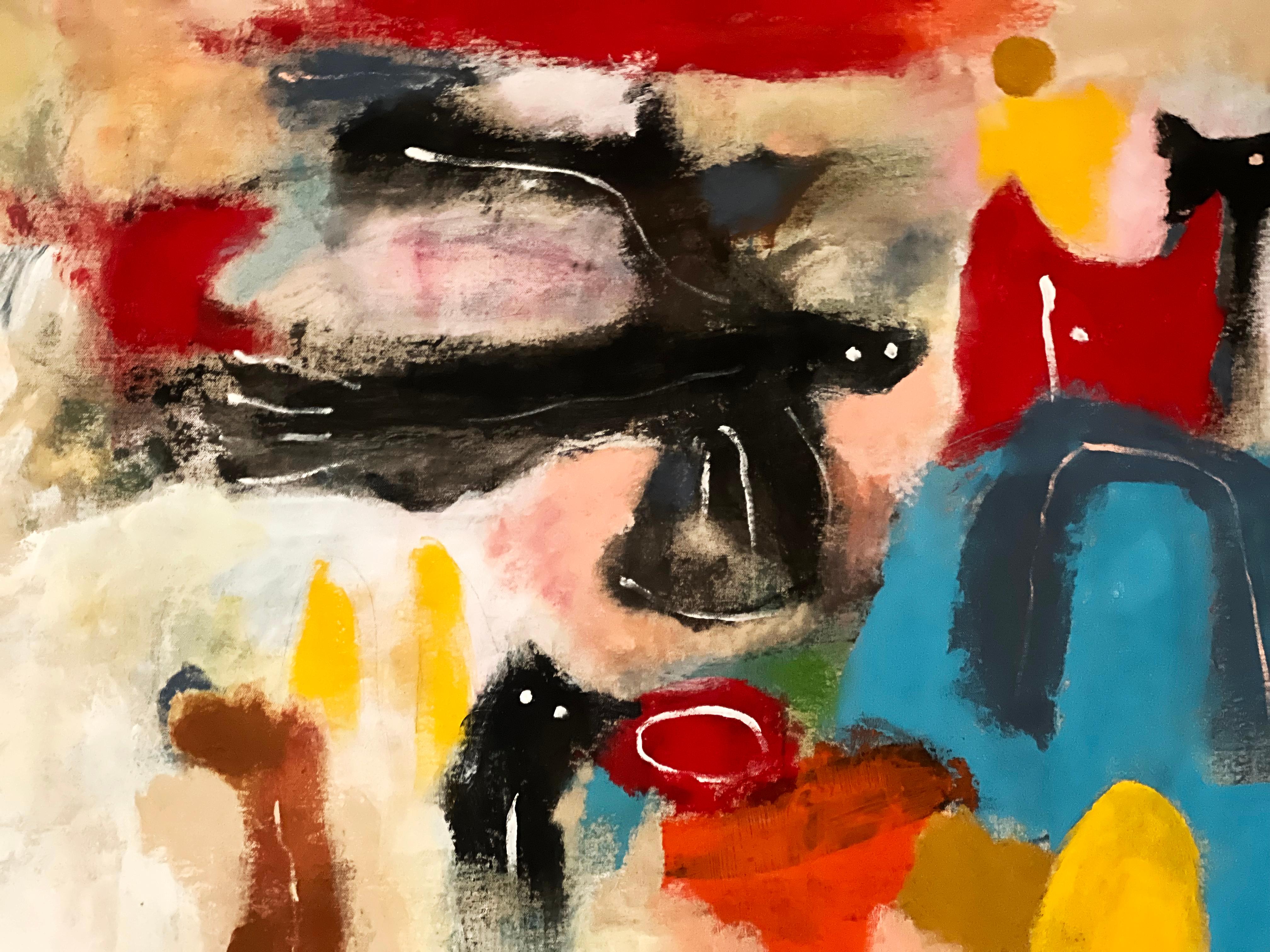 Waiting for a Better Day, 2022 by Bai is a large colorful abstract contemporary acrylic and ballpoint pen painting (42