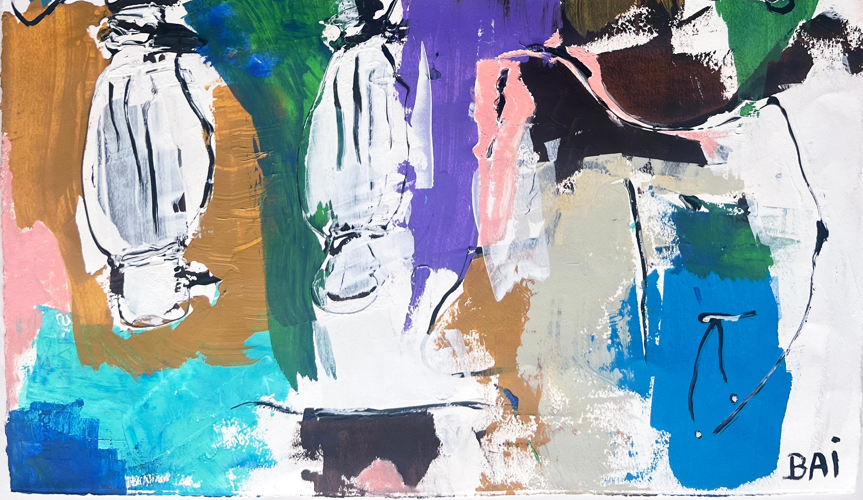 Live Composition I by African American Artist Bai,  Painting on Paper - Gray Abstract Print by Bai (Carl Karni-Bain)