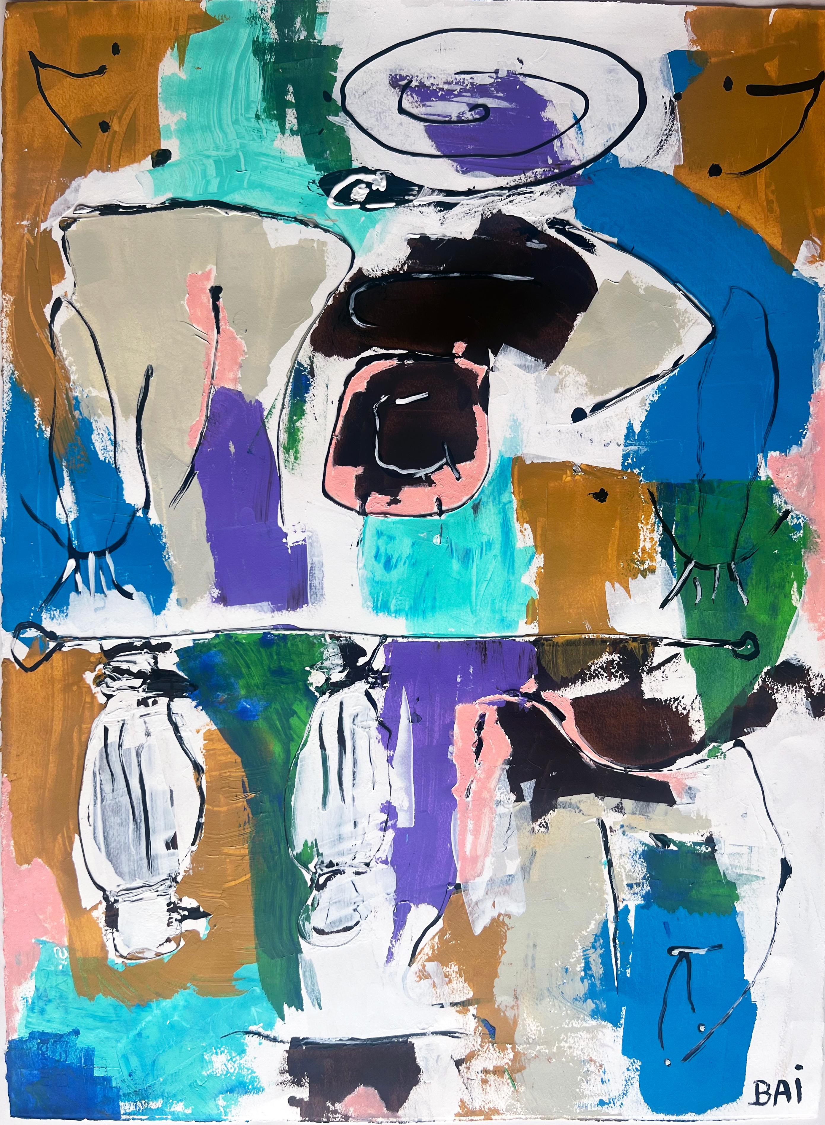 Composición en vivo I del artista afroamericano Bai,  Pintura sobre papel