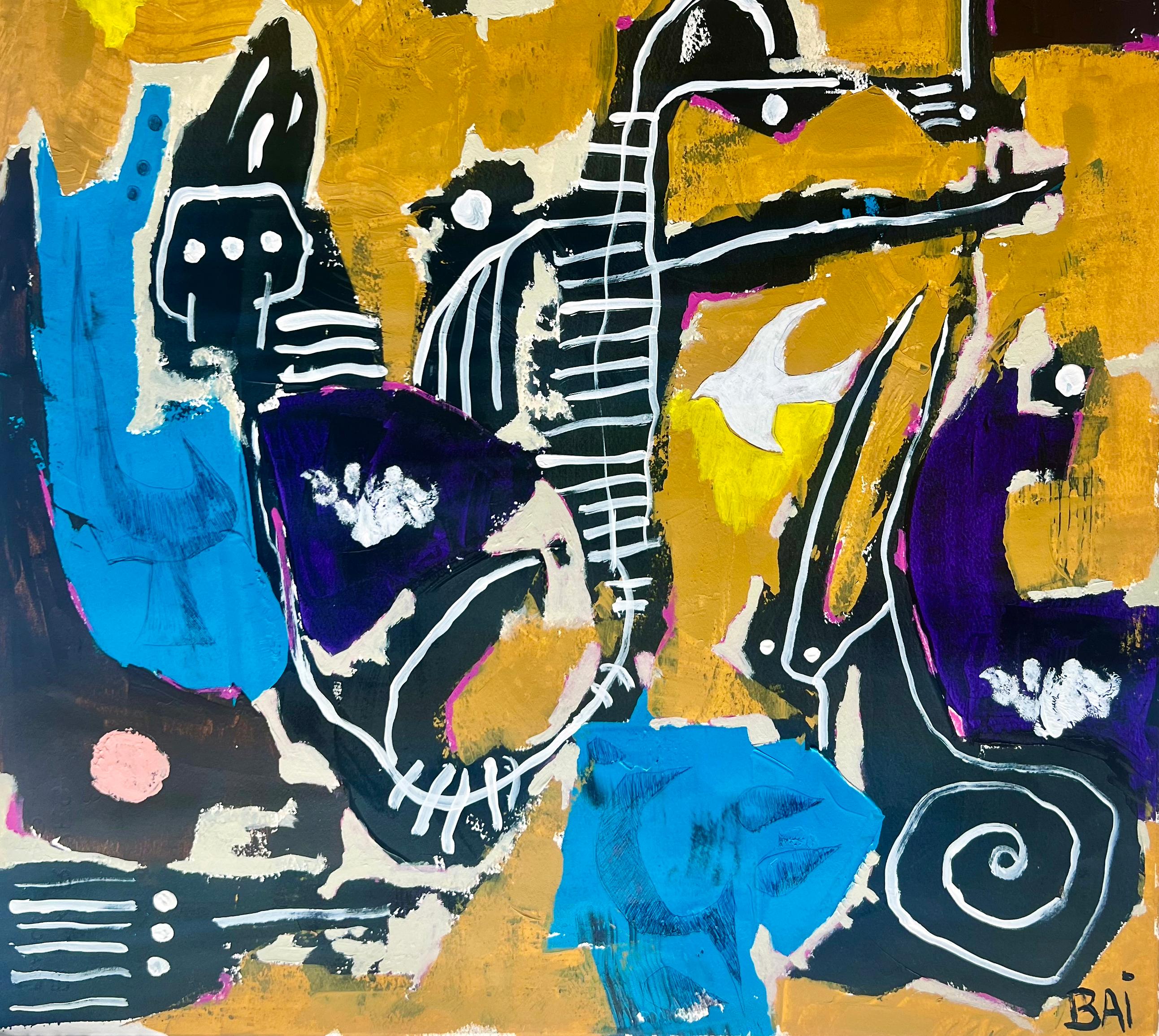 Live Composition II by African American Artist Bai, Work on Paper - Black Abstract Print by Bai (Carl Karni-Bain)