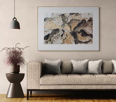 Sans titre II (lavis à l'encre de Chine sur papier fait main, art moderne, tons ocres)