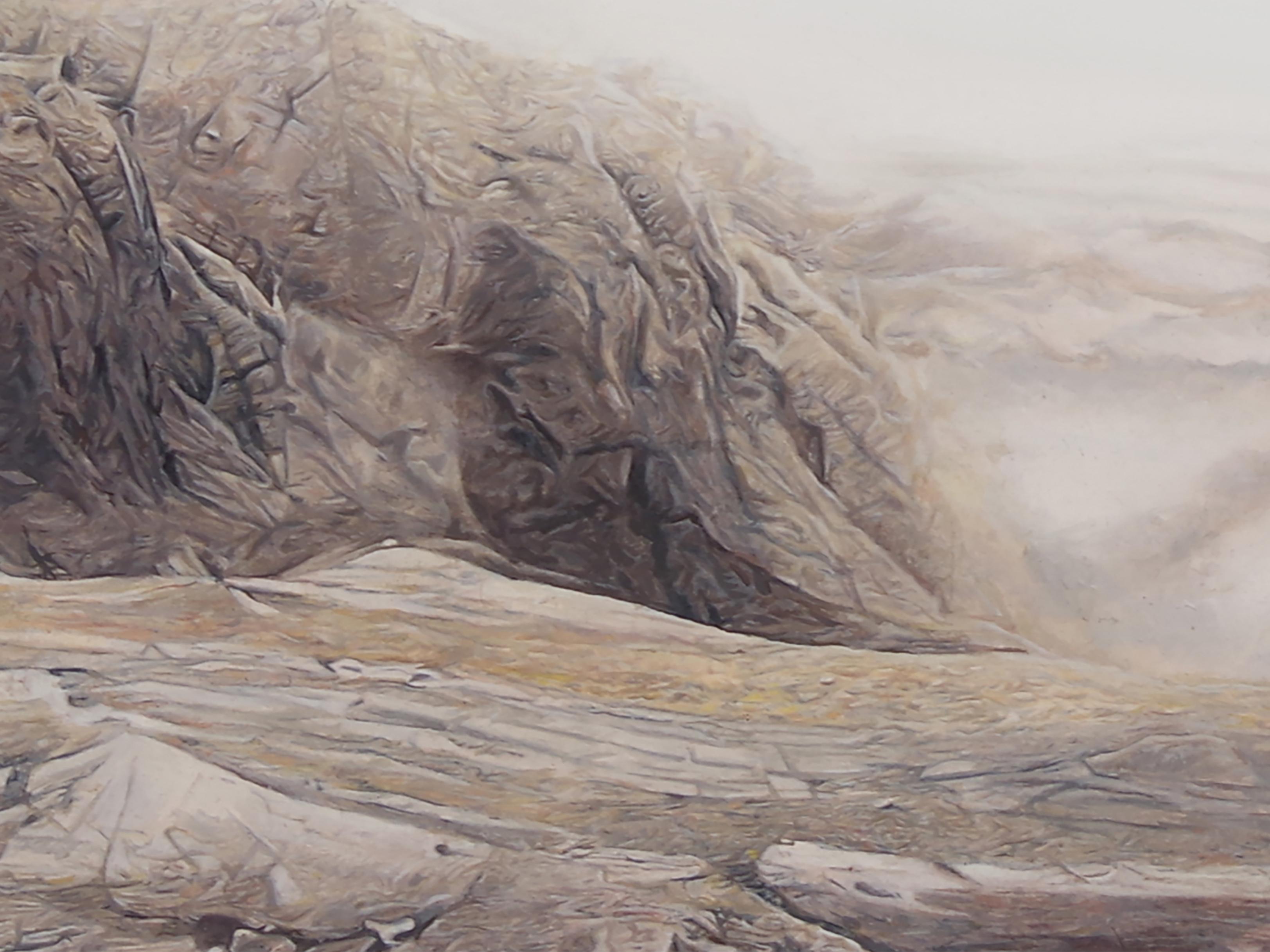 Figuratives Landschaftsgemälde – Der Fluss mit Bergen – Painting von Bai Shuai