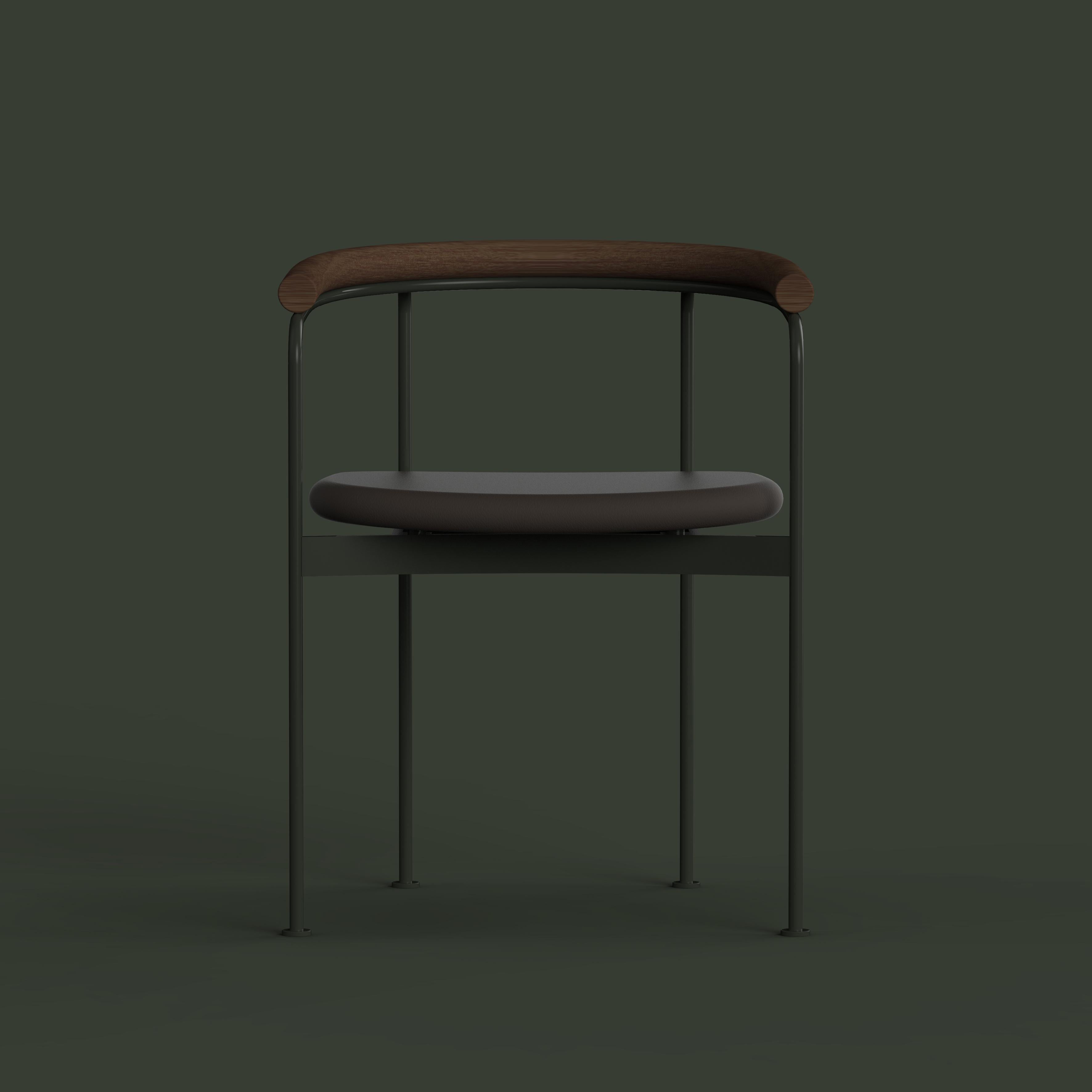 Baia Green Chair by Kensaku Oshiro, Walnut, Leather In New Condition For Sale In Paris, FR