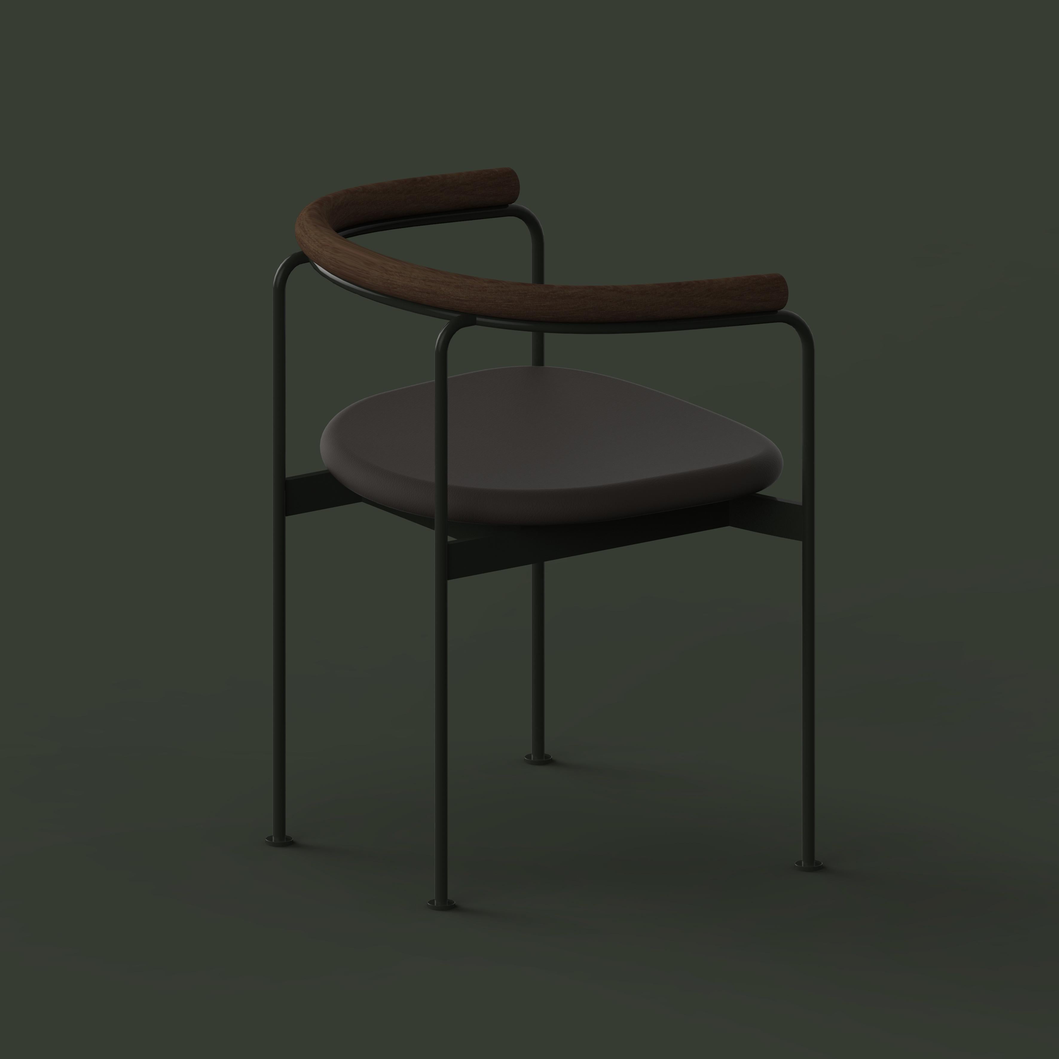 Contemporary Baia Green Chair by Kensaku Oshiro, Walnut, Leather For Sale