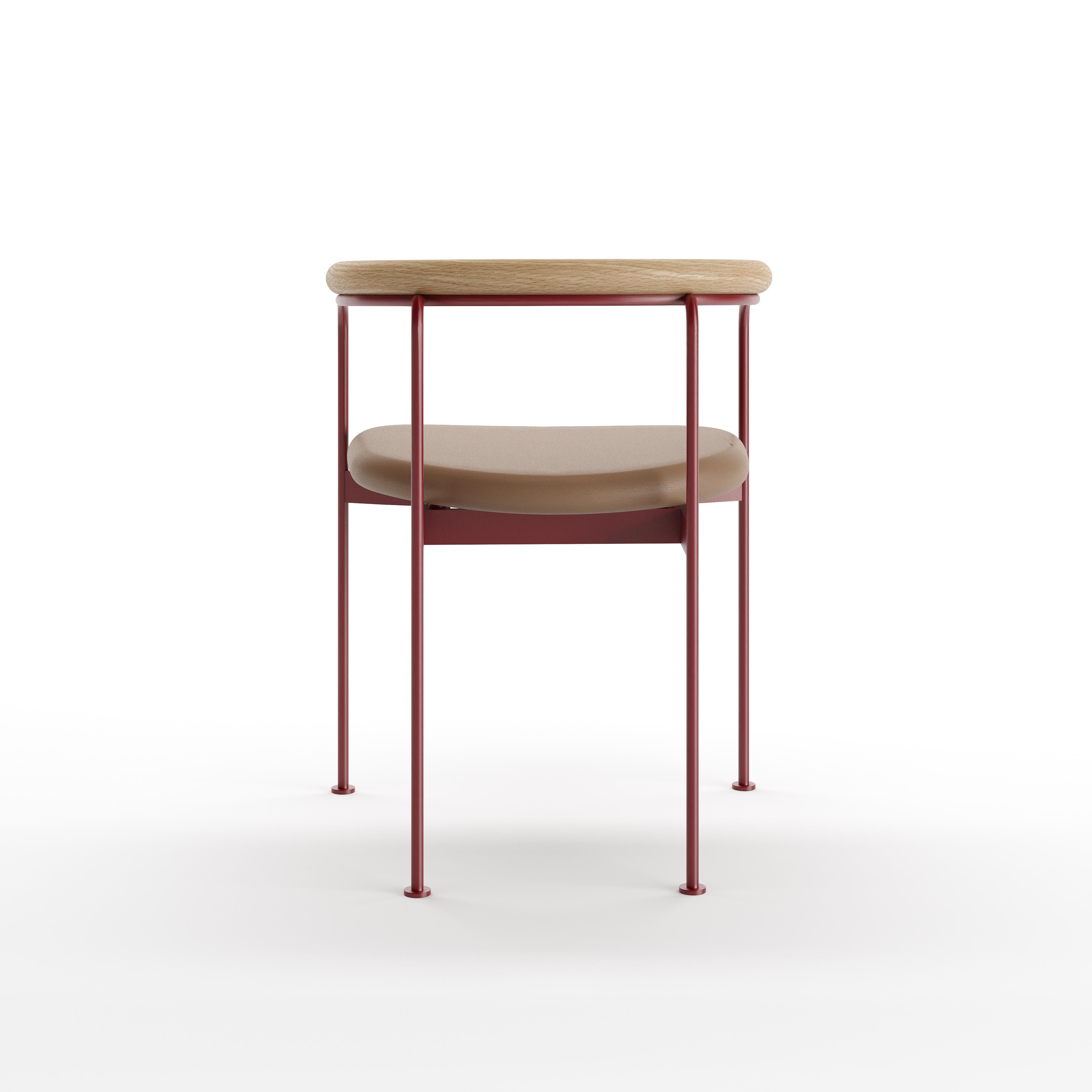Scandinavian Modern BAIA Red Chair by Kensaku Oshiro, Oak, Leather For Sale