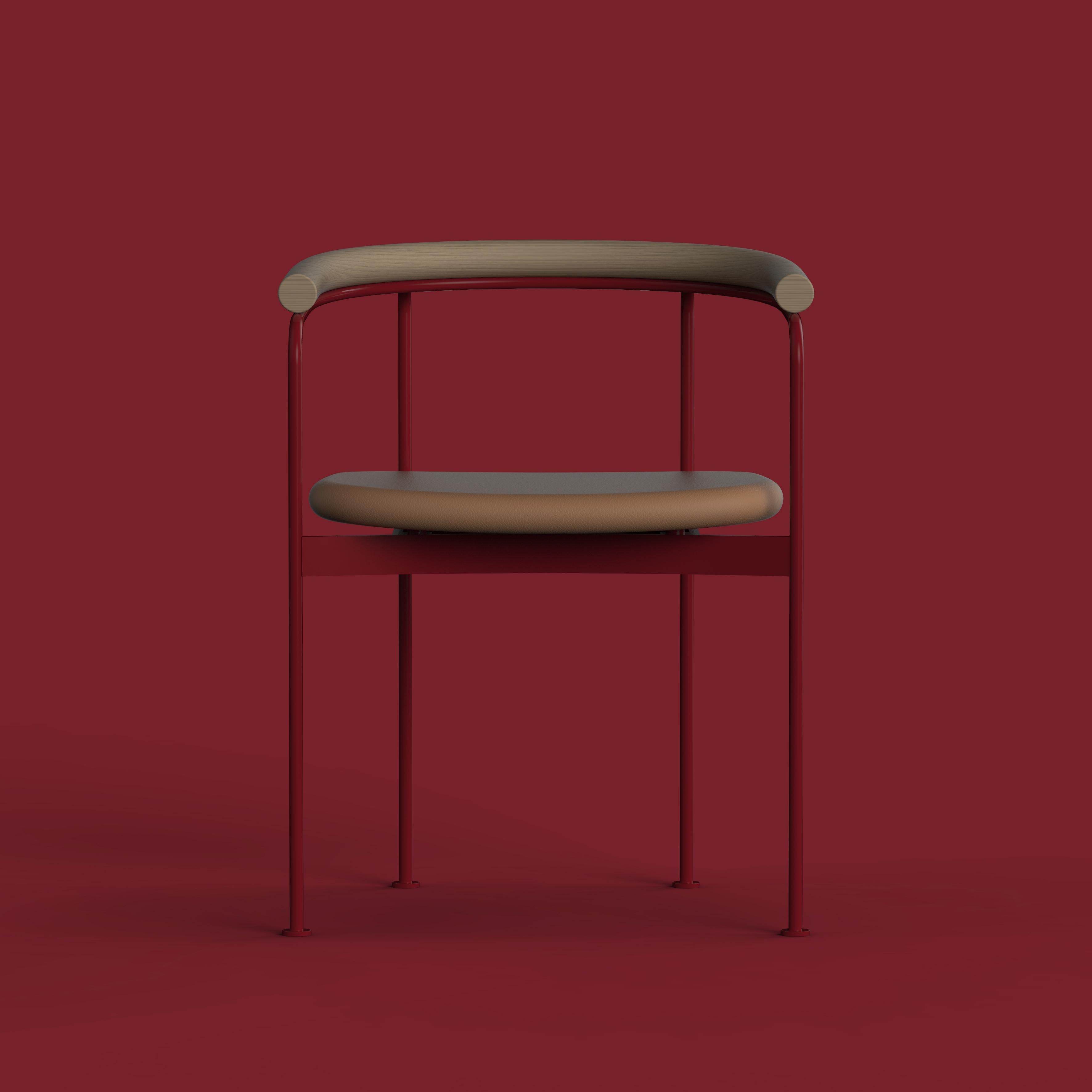 Danish BAIA Red Chair by Kensaku Oshiro, Oak, Leather For Sale
