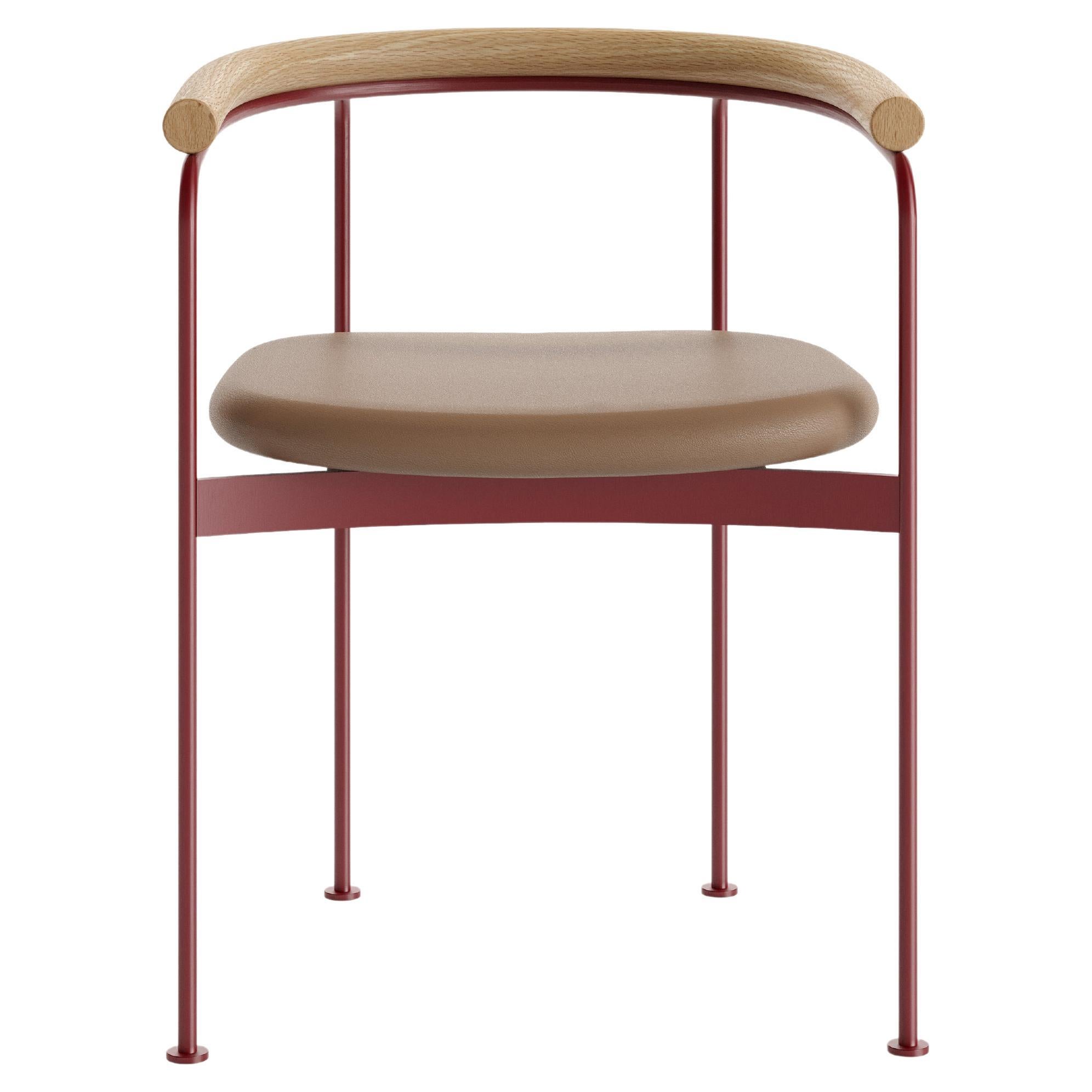 BAIA Red Chair by Kensaku Oshiro, Oak, Leather For Sale