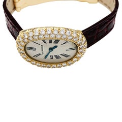 Baignoire Cartier Watch Set with Diamonds on a Leather Strap