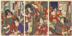 Kunisada II, Ukiyo-e, Japanese Woodblock Print, Kabuki, Samurai, Meiji Period