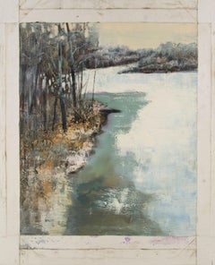 Baihai Zhang Landscape Original Oil On Canvas "Riverbank" (Paysage original à l'huile sur toile)