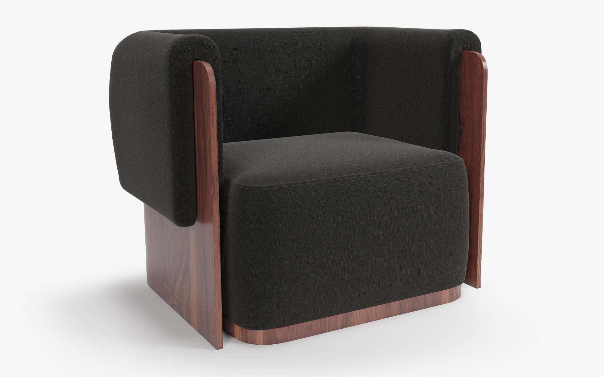Modern Baika Armchair with Wooden Detail For Sale