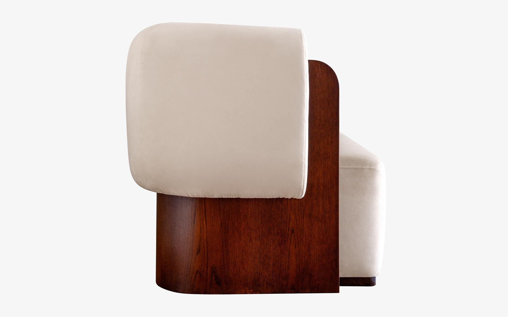 Modern Baika Beige Velvet Three Seater Sofa with Wooden Detail For Sale