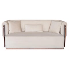 Baika Beige Velvet Three Seater Sofa with Wooden Detail