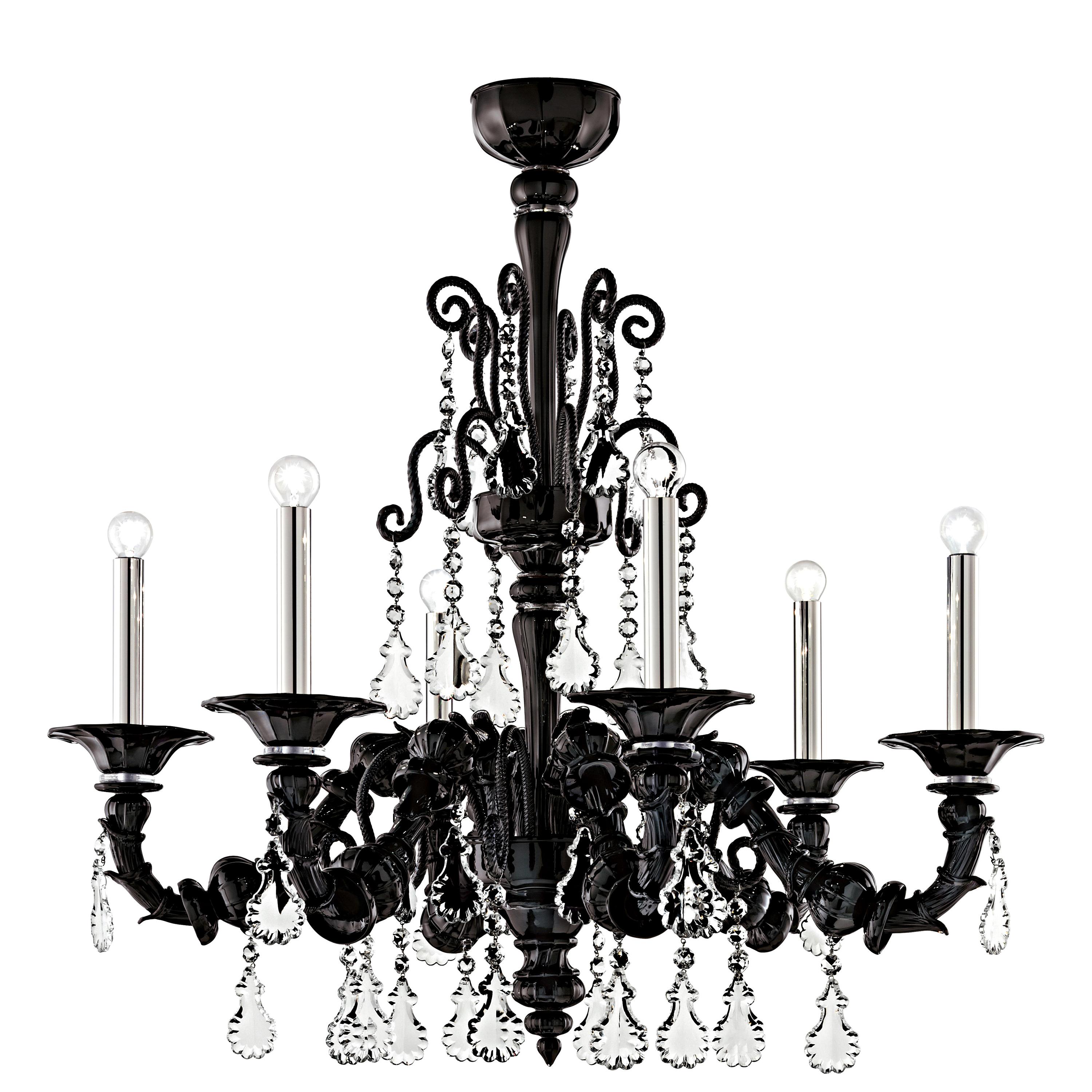 Black (Black_NN) Baikal 5560 06 Chandelier in Glass & Polished Chrome Finish, by Barovier&Toso