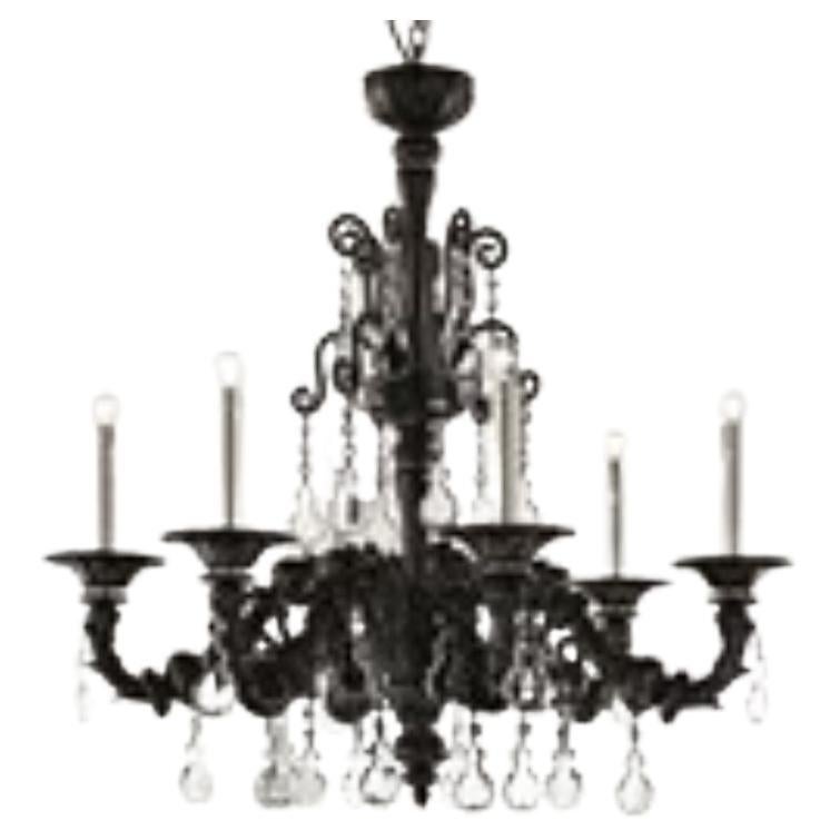 Baikal 5560 Chandelier, 6 Bulbs, Black Venetian Crystal For Sale