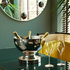 Baikal Champagne Bowl in Stainless Steel and Corno Italiano, Mod. 535