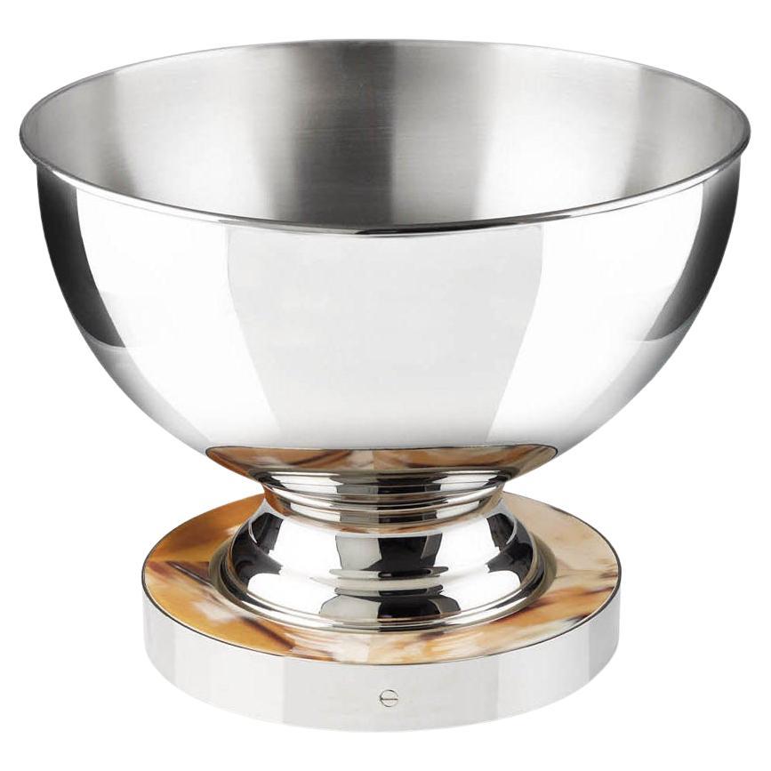 Baikal Champagne Bowl in Stainless Steel and Corno Italiano, Mod. 535 For Sale