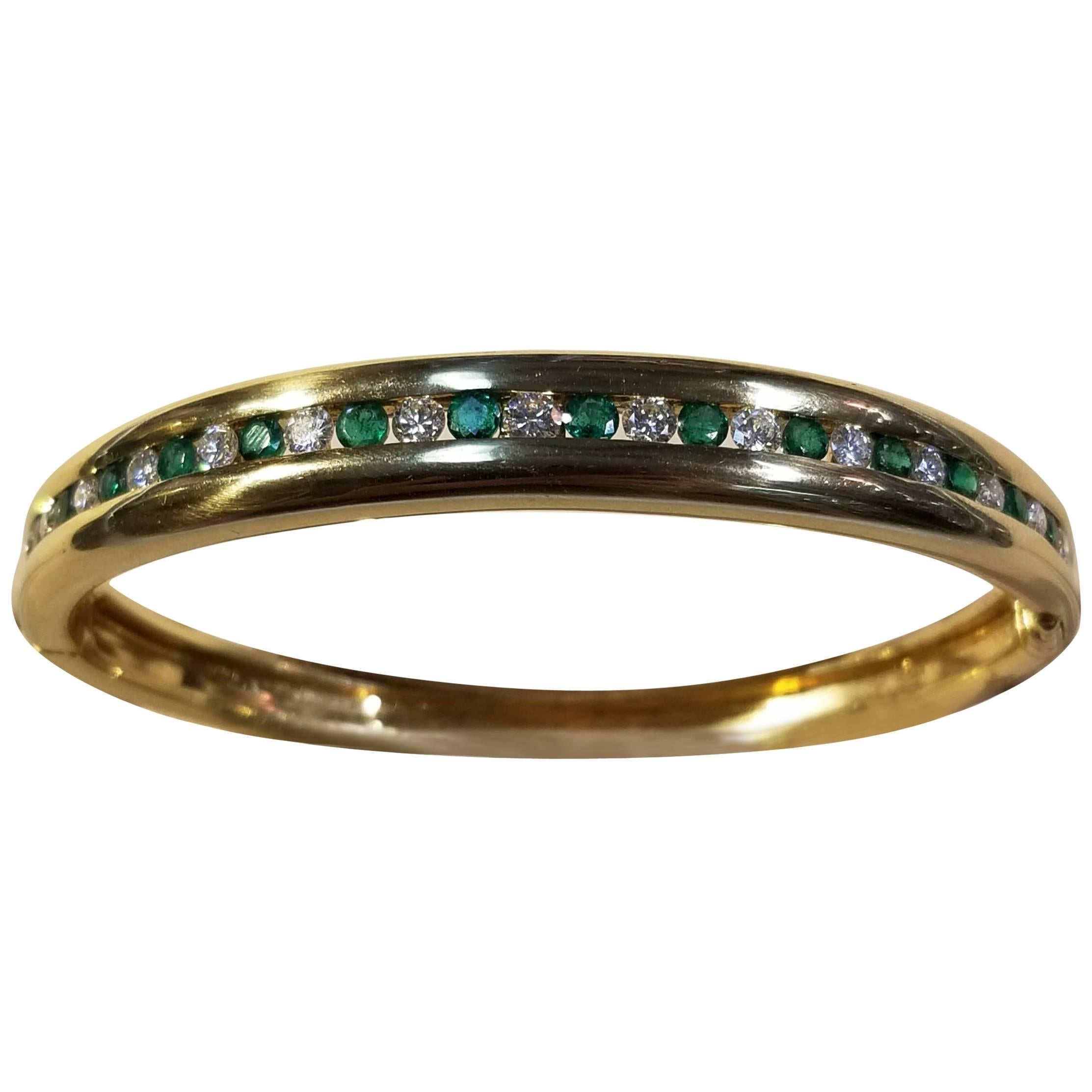 Bailey Banks and Biddle 18 Karat Yellow Gold Emerald and Diamond Bracelet For Sale