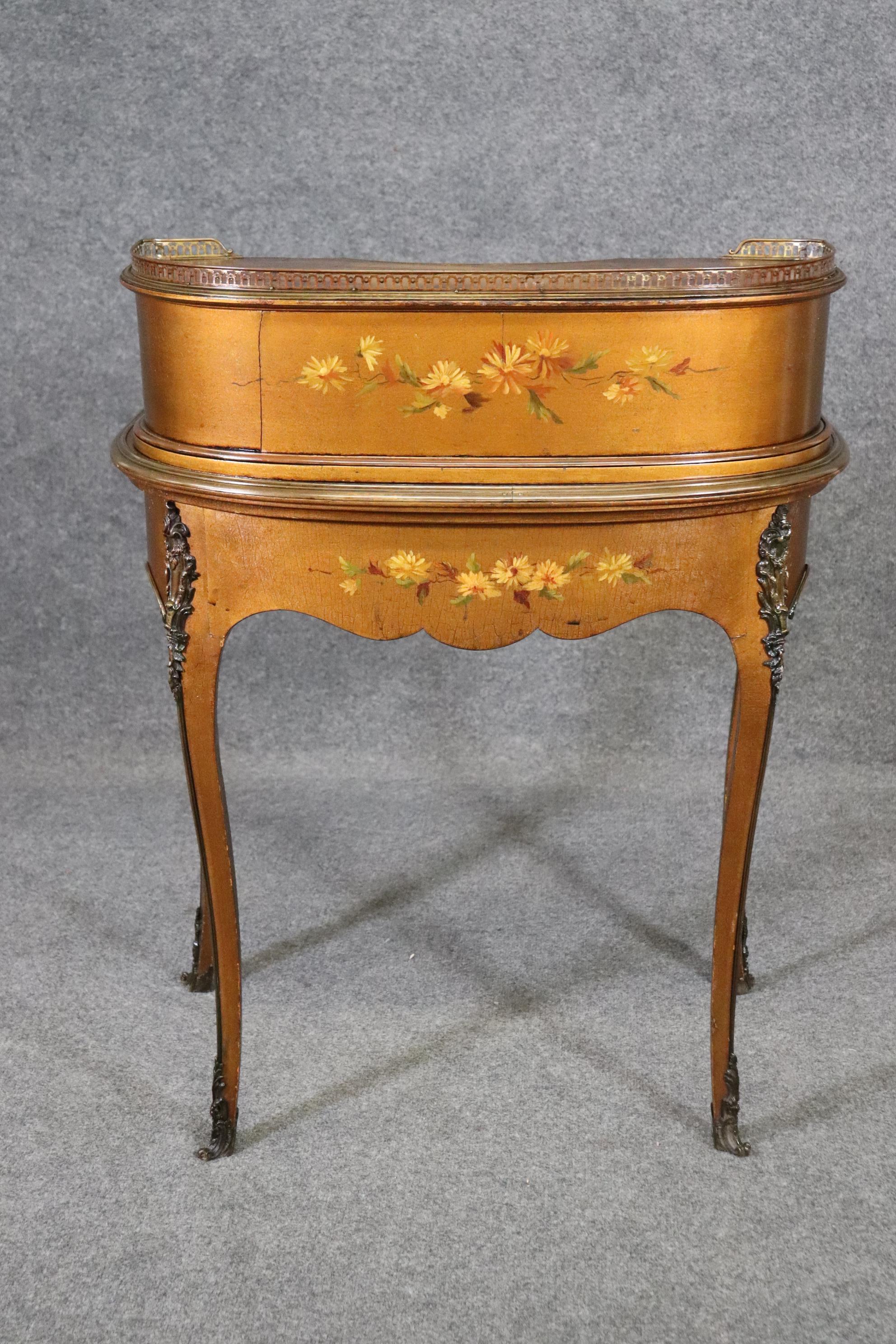 Early 20th Century Bailey Banks and Biddle Vernis Martin Painted Desk on Gilded Background Louis XV