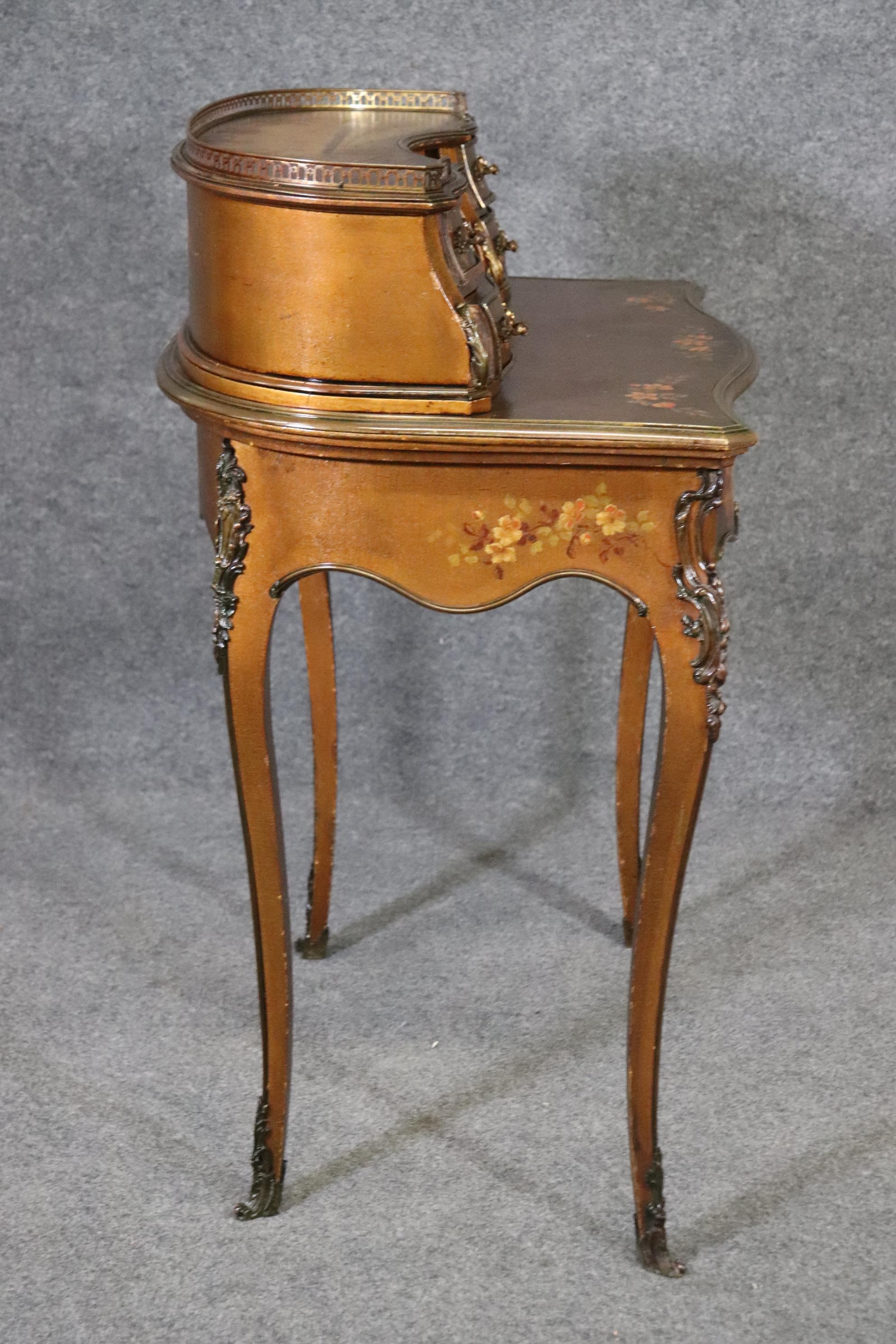 Bronze Bailey Banks and Biddle Vernis Martin Painted Desk on Gilded Background Louis XV