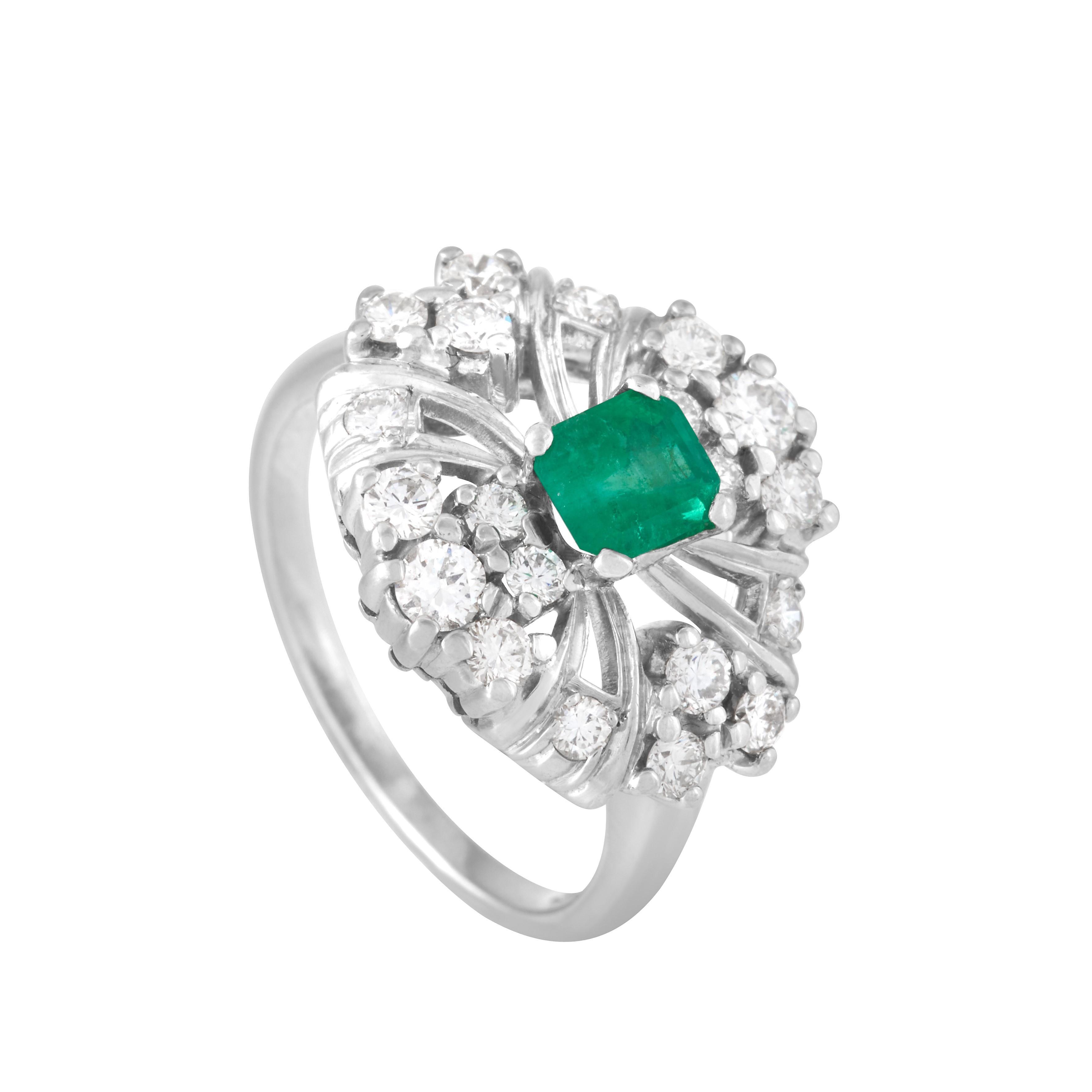 Emerald Cut Bailey Banks & Biddle 0.50 Carat Emerald and Diamond Ring in Platinum
