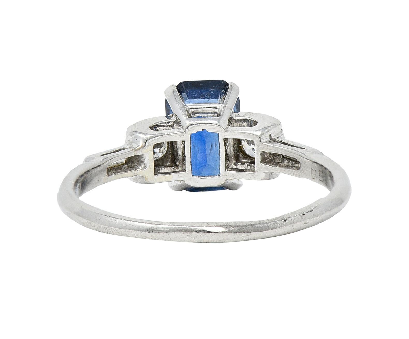 Modern Bailey Banks & Biddle 1.67 CTW Emerald Cut Sapphire Diamond Platinum Ring For Sale