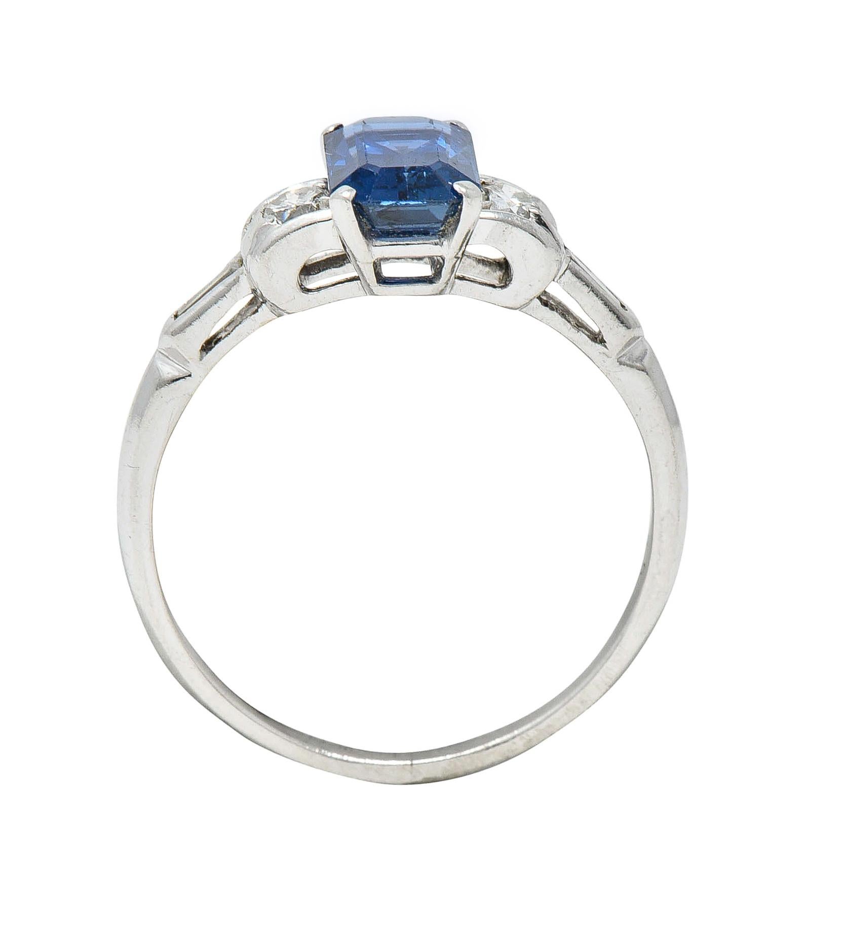 Bailey Banks & Biddle 1.67 CTW Emerald Cut Sapphire Diamond Platinum Ring For Sale 2