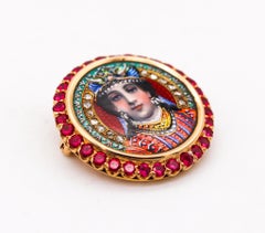 Bailey, Banks & Biddle 1880 Enamel Etruscan Queen Pendant 18kt Gold Ruby Diamond