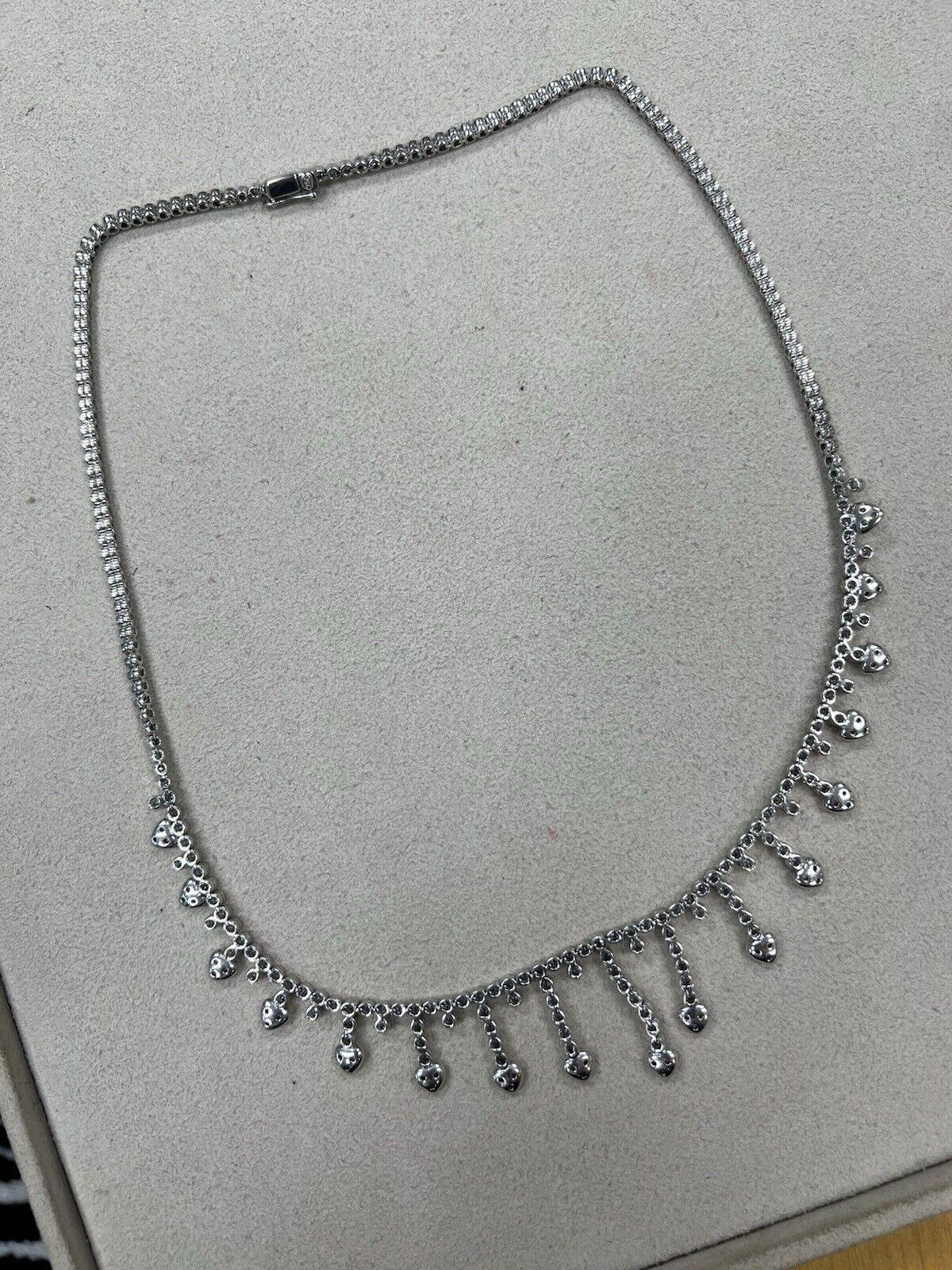 BAILEY BANKS & BIDDLE 18k White Gold & Diamond Heart Necklace w/Pouch Appraisal For Sale 2